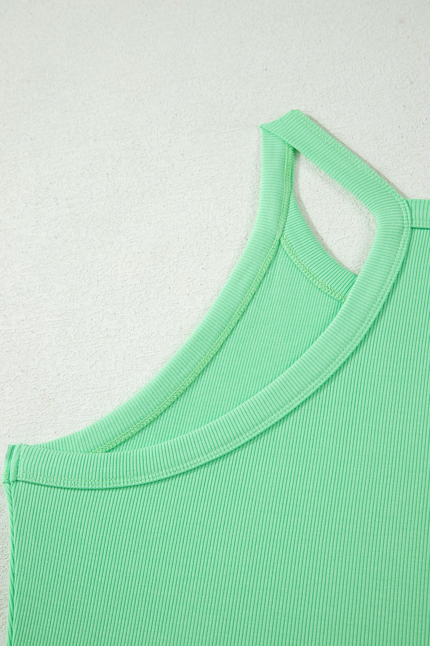 Ribbed Slim Tank Top & High Waist Shorts Set – Sky Blue, Pink & Green