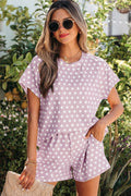 Women's Polka Dot Print Short Sleeve Top & Shorts Co-ord Set S-2XL at LivelyLooks