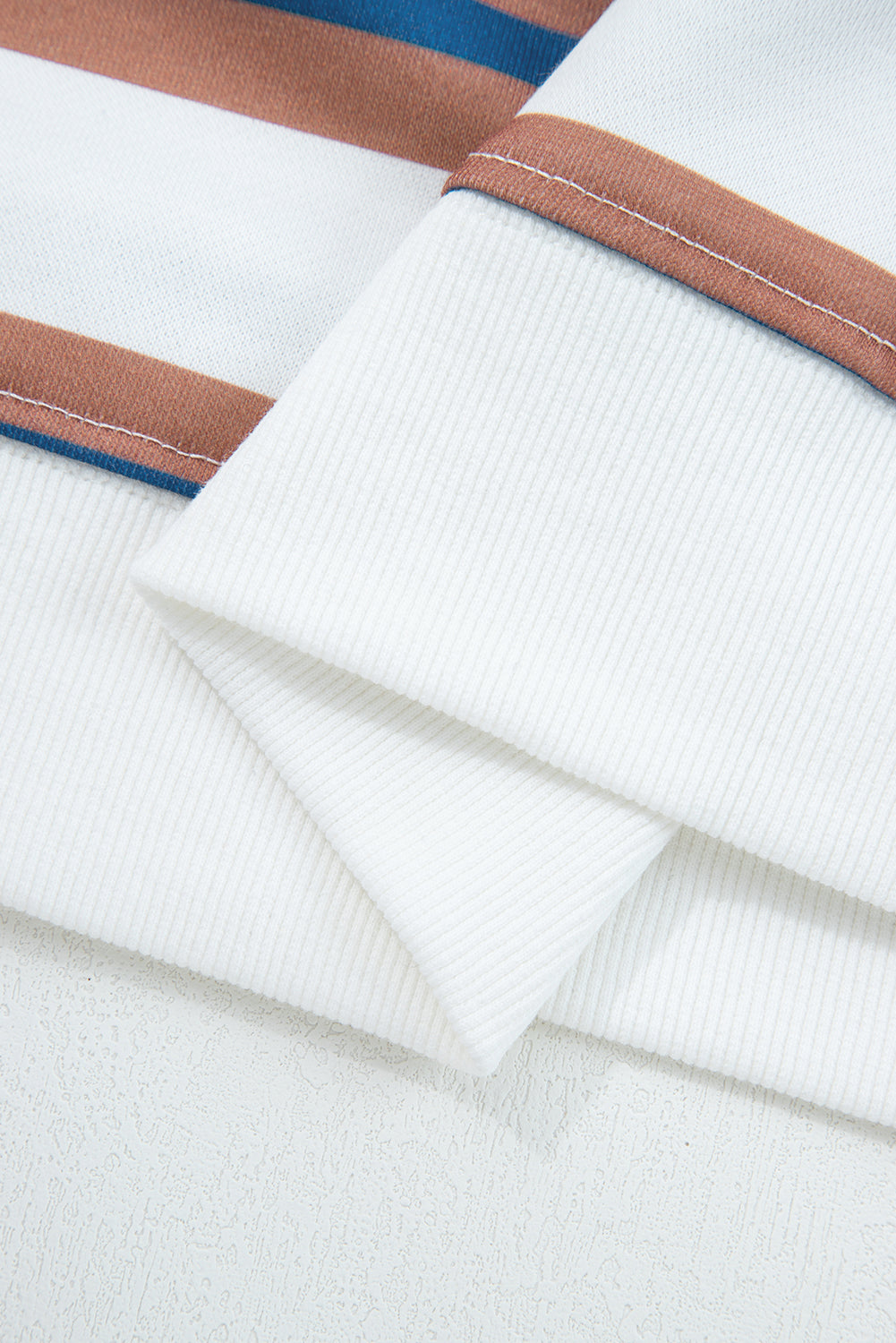 Khaki & Brown Stripe Crew Neck Drop Shoulder Pullover Sweatshirt