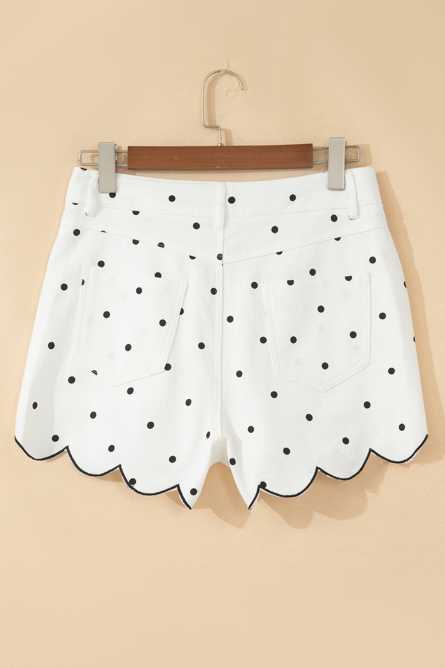 Women's White Polka Dot Embroidered Scallop Hem Shorts | UK 8-20 at LivelyLooks