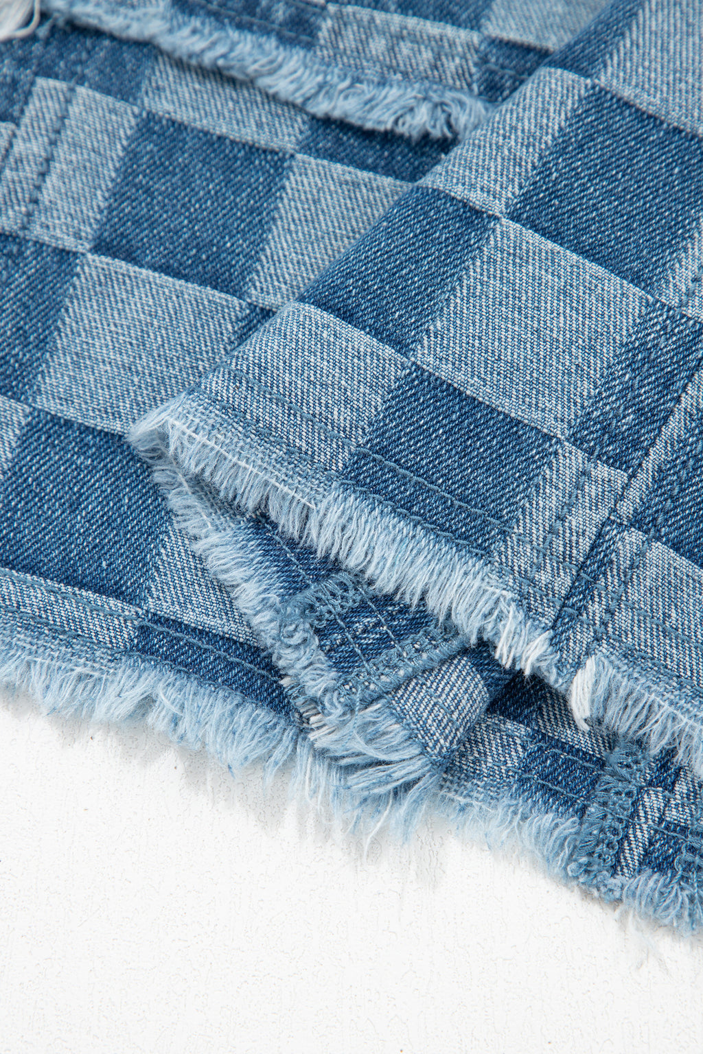 LivelyLooks Checkered Frayed Hem Patchwork Denim Mini Dress Blue S-XL women's fashion