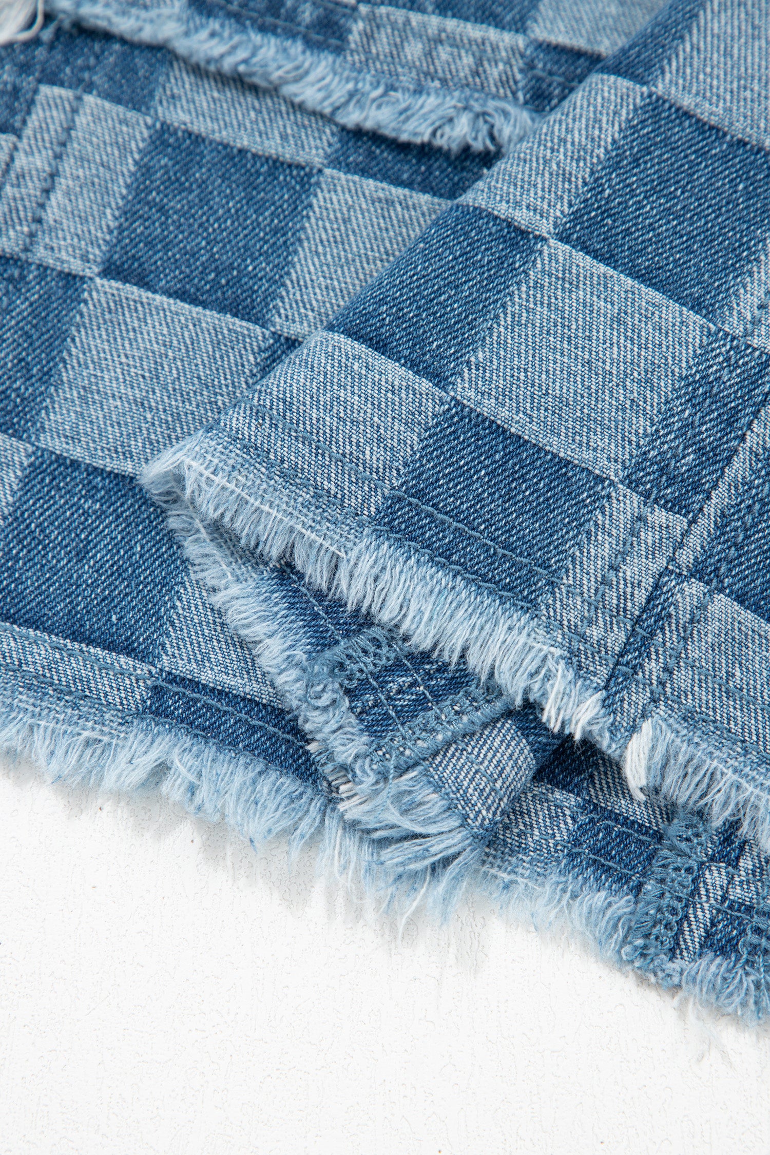 LivelyLooks Checkered Frayed Hem Patchwork Denim Mini Dress Blue S-XL women's fashion
