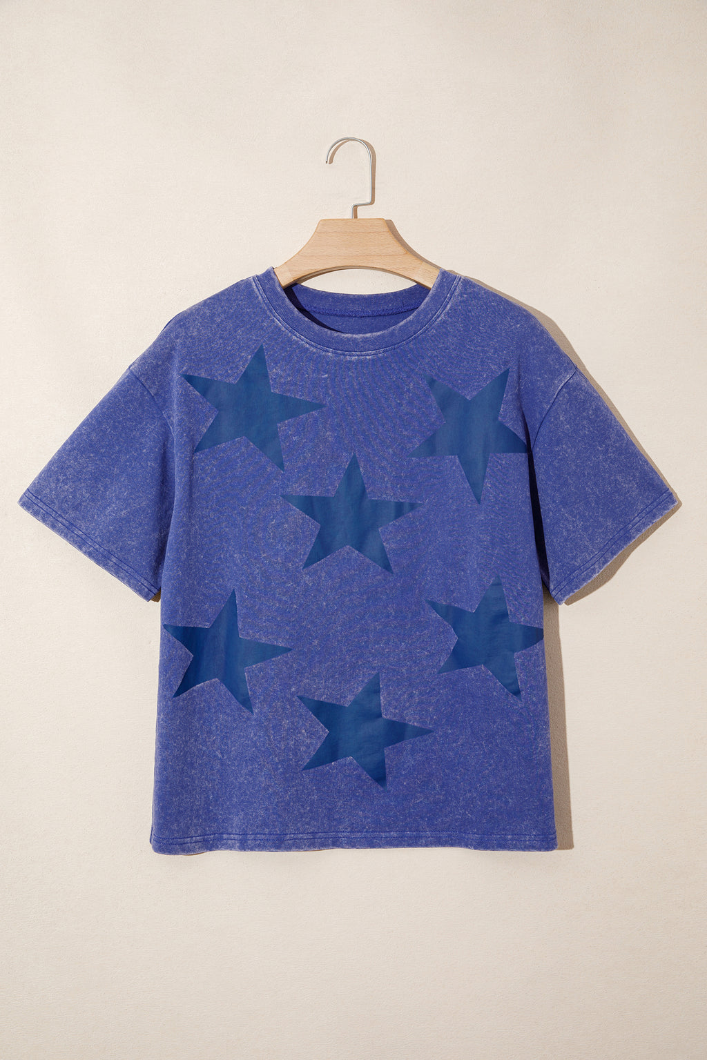 Shop Red Independence Day Star Printed Mineral Wash T Shirt at LivelyLooks