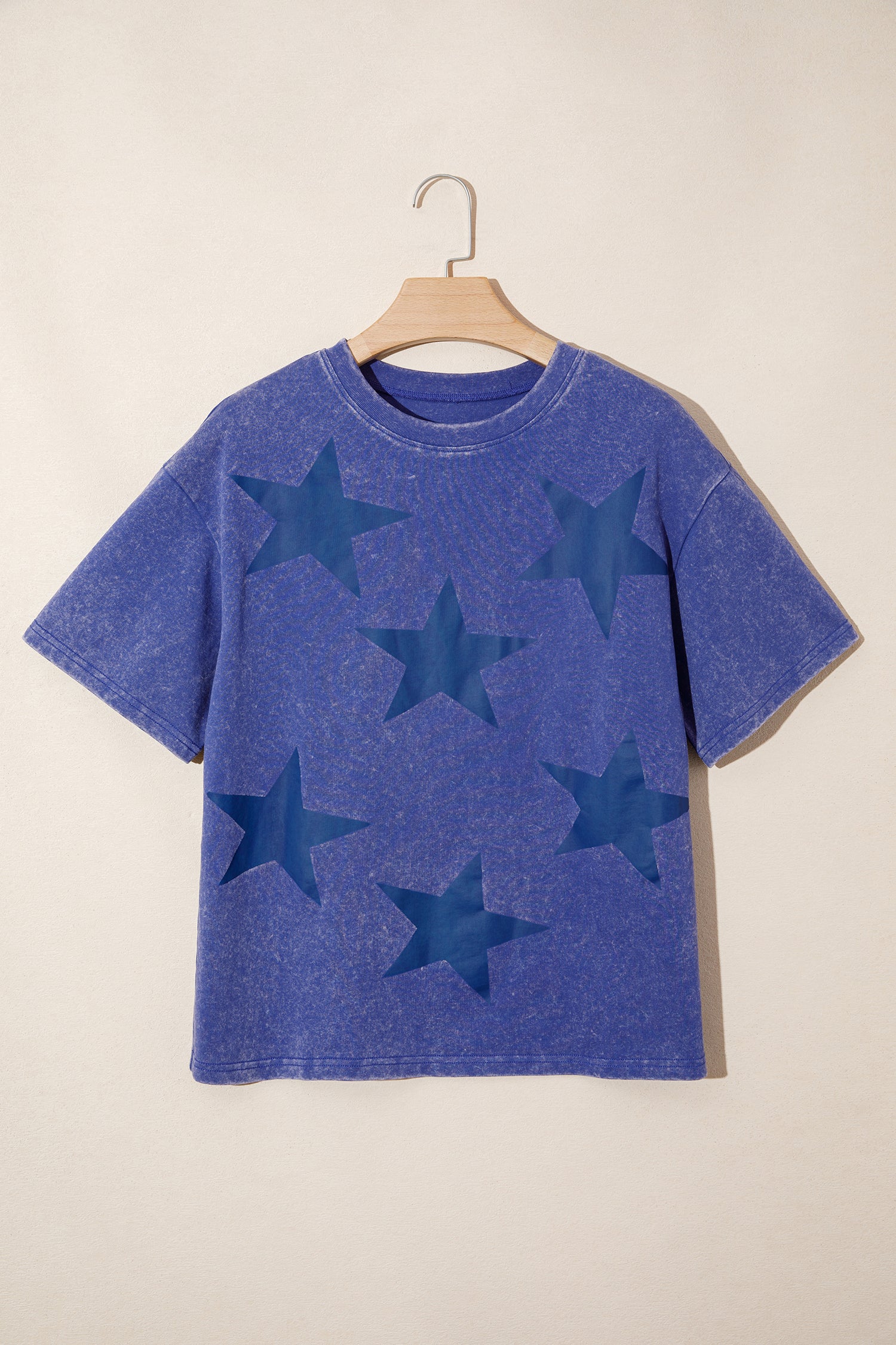 Shop Red Independence Day Star Printed Mineral Wash T Shirt at LivelyLooks