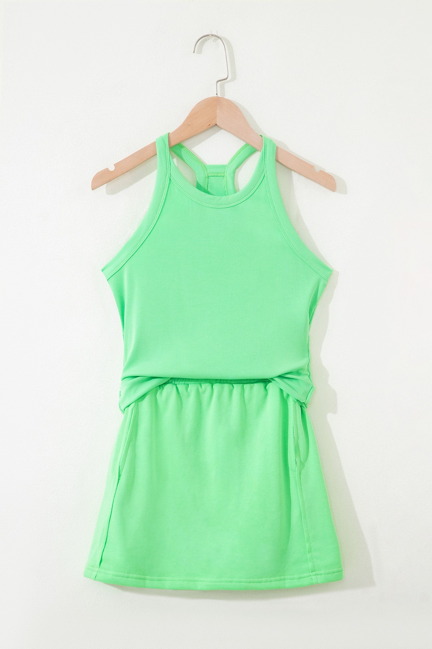 Shop Women's Slim Cropped Tank Top & Mini Skort Co-ord Set Summer Outfit Green at LivelyLooks