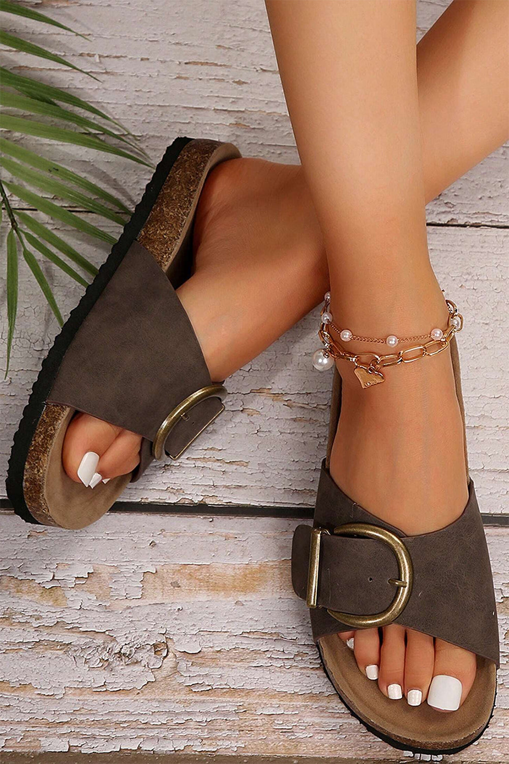 LivelyLooks Women's Coffee Buckle Decor Faux Suede Thick Sole Sandals EU 37-42 women's fashion