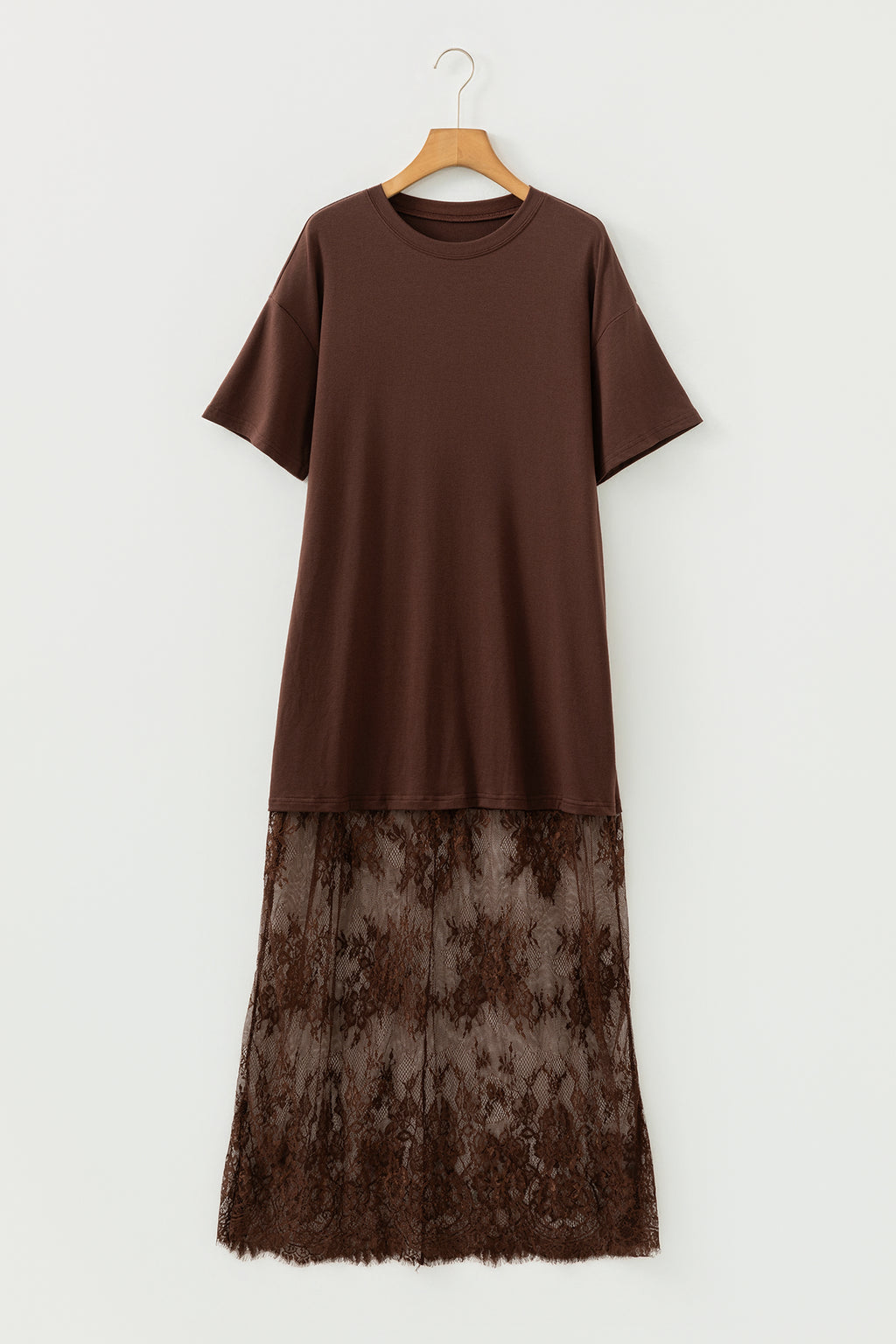 Women's Floral Lace Patchwork Short Sleeve Maxi T-Shirt Dress | White & Red Sandalwood at LivelyLooks