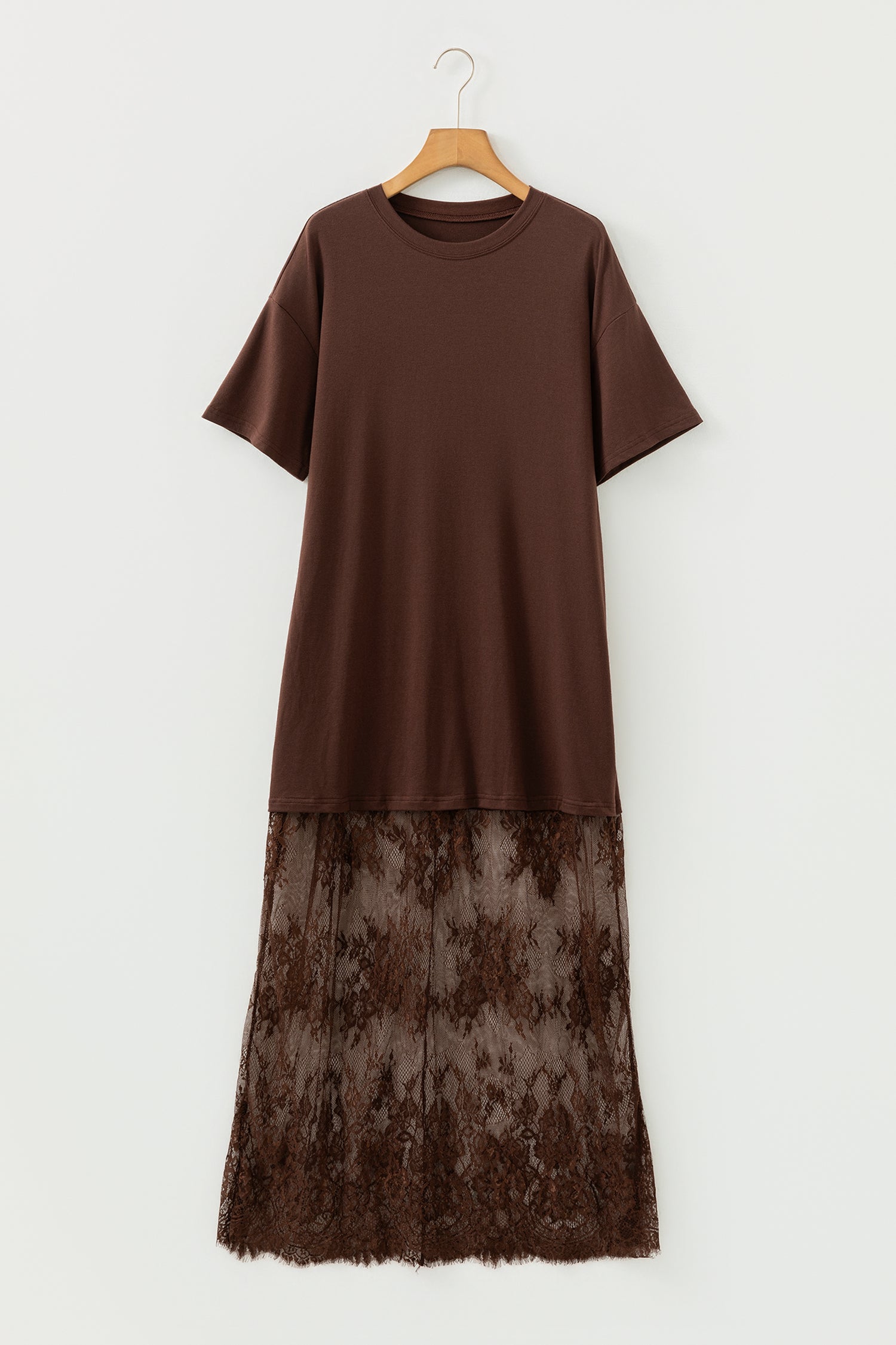 Women's Floral Lace Patchwork Short Sleeve Maxi T-Shirt Dress | White & Red Sandalwood at LivelyLooks