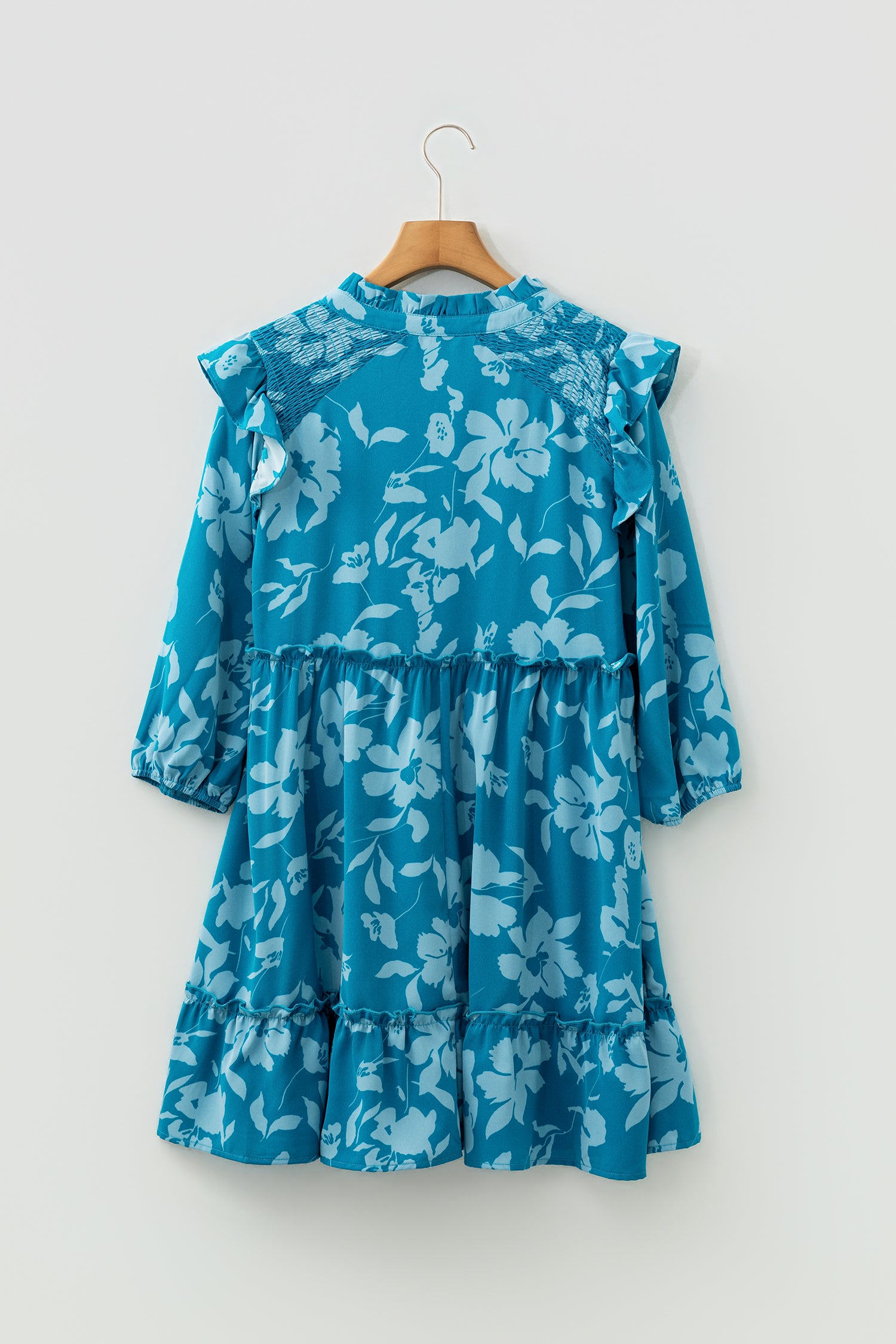 Blue Floral Half Sleeve Tiered Ruffle Mini Dress | A-Line Summer