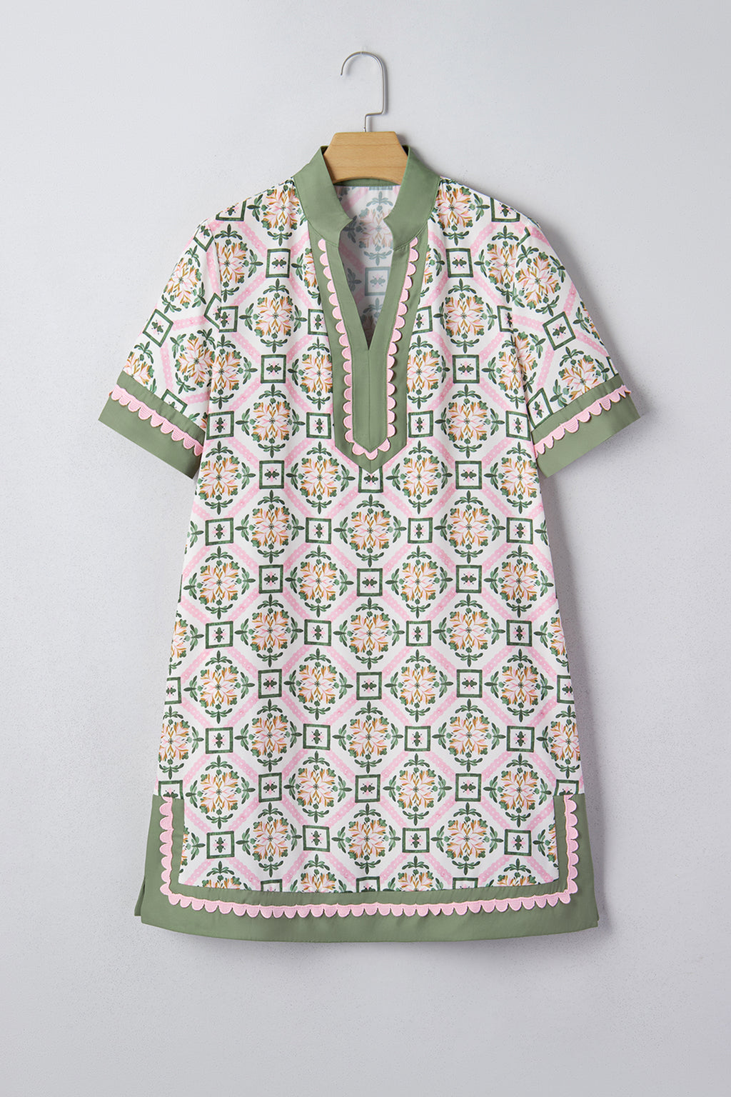 Multicolour Boho Geometric Flower Print Short Sleeve Loose Mini Dress S-XL
