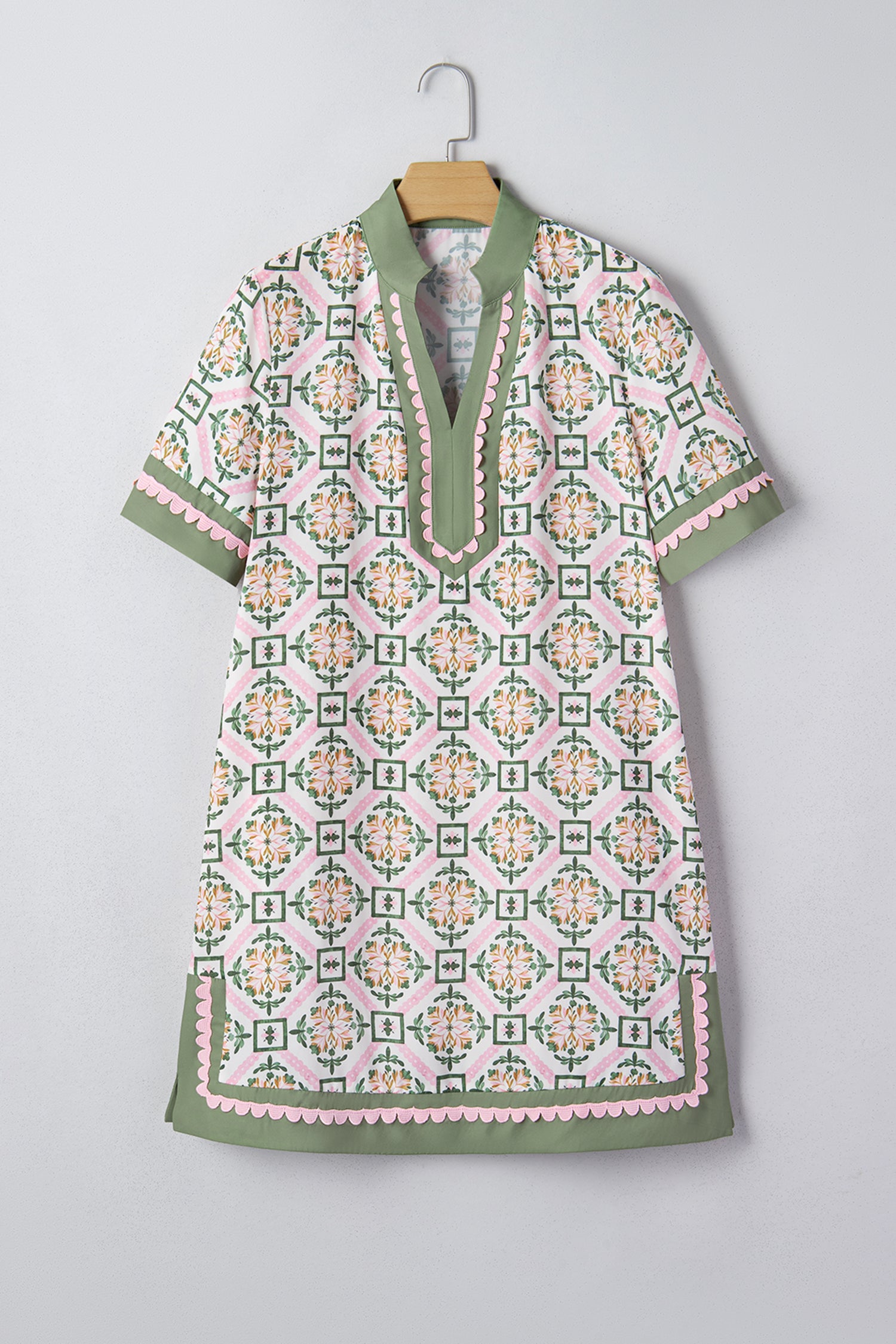 Multicolour Boho Geometric Flower Print Short Sleeve Loose Mini Dress S-XL