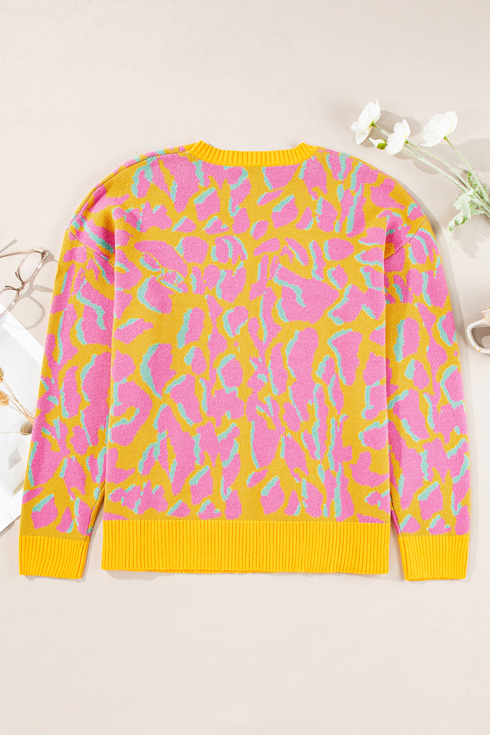 Shop Abstract Print Ribbed Trim Baggy Sweater Oversized Jumper Knitwear Casual Top at LivelyLooks