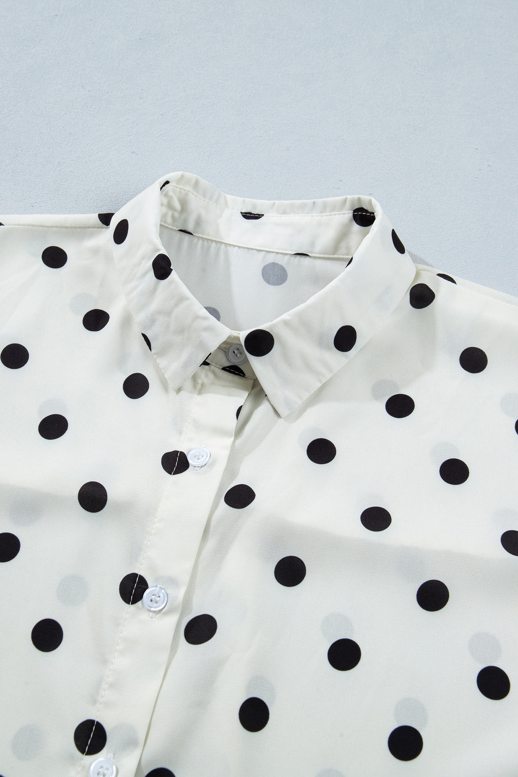 Beige Polka Dot Dolman Shirt Loose Fit Short Sleeve Rolled Cuff Women S-XL
