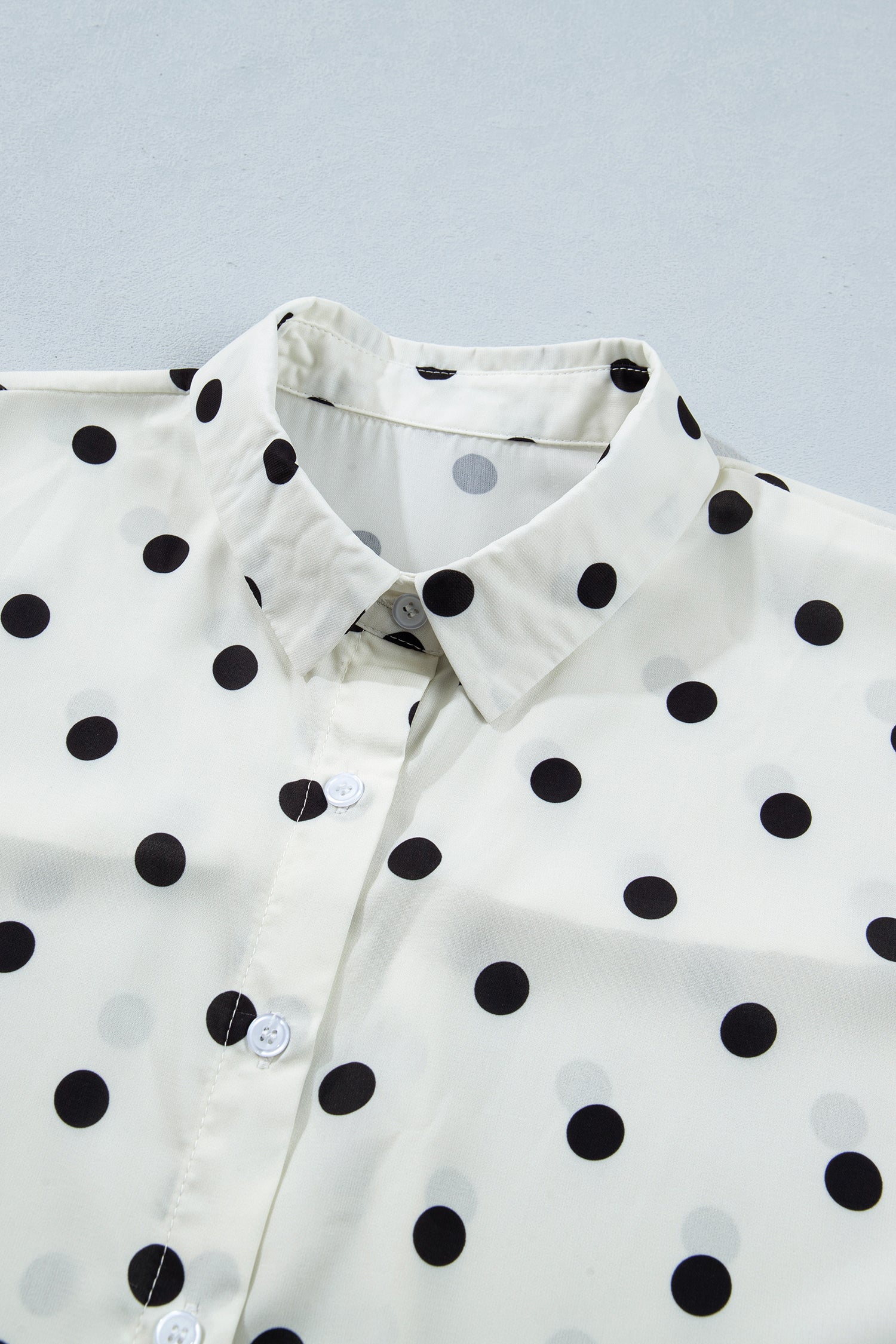 Beige Polka Dot Dolman Shirt Loose Fit Short Sleeve Rolled Cuff Women S-XL