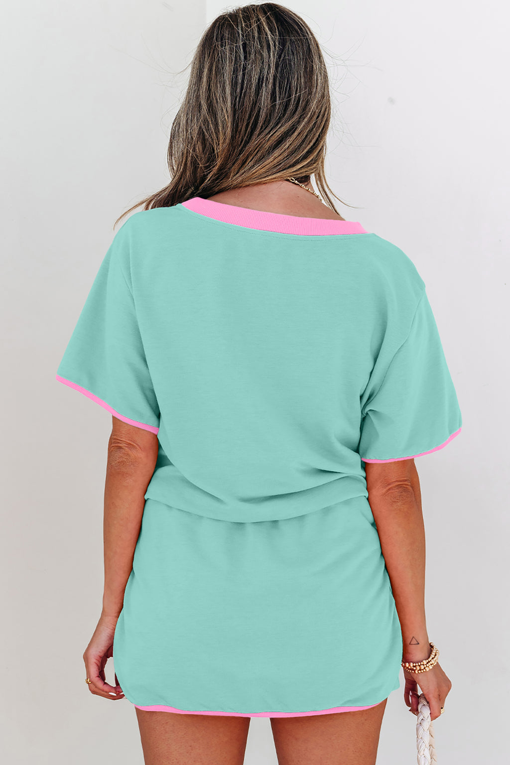 Colourblock Drop Shoulder T-Shirt & Skort 2-Piece Set Beige Black Green