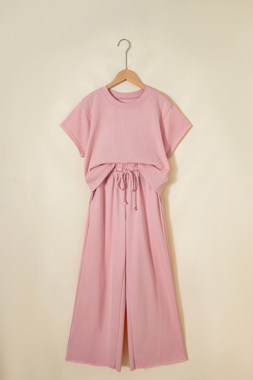 Solid Loose Tee & Drawstring Wide Leg Pants Co-ord Set | 4 Colours | UK 8–22