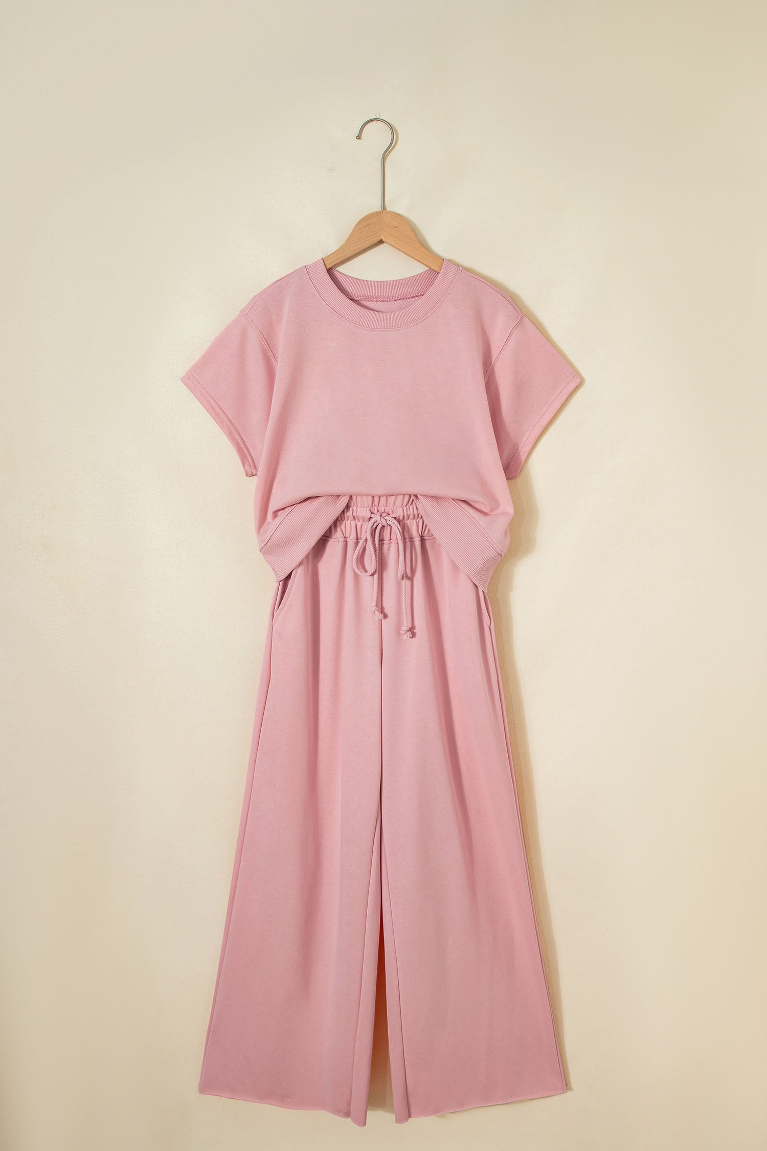 Solid Loose Tee & Drawstring Wide Leg Pants Co-ord Set | 4 Colours | UK 8–22