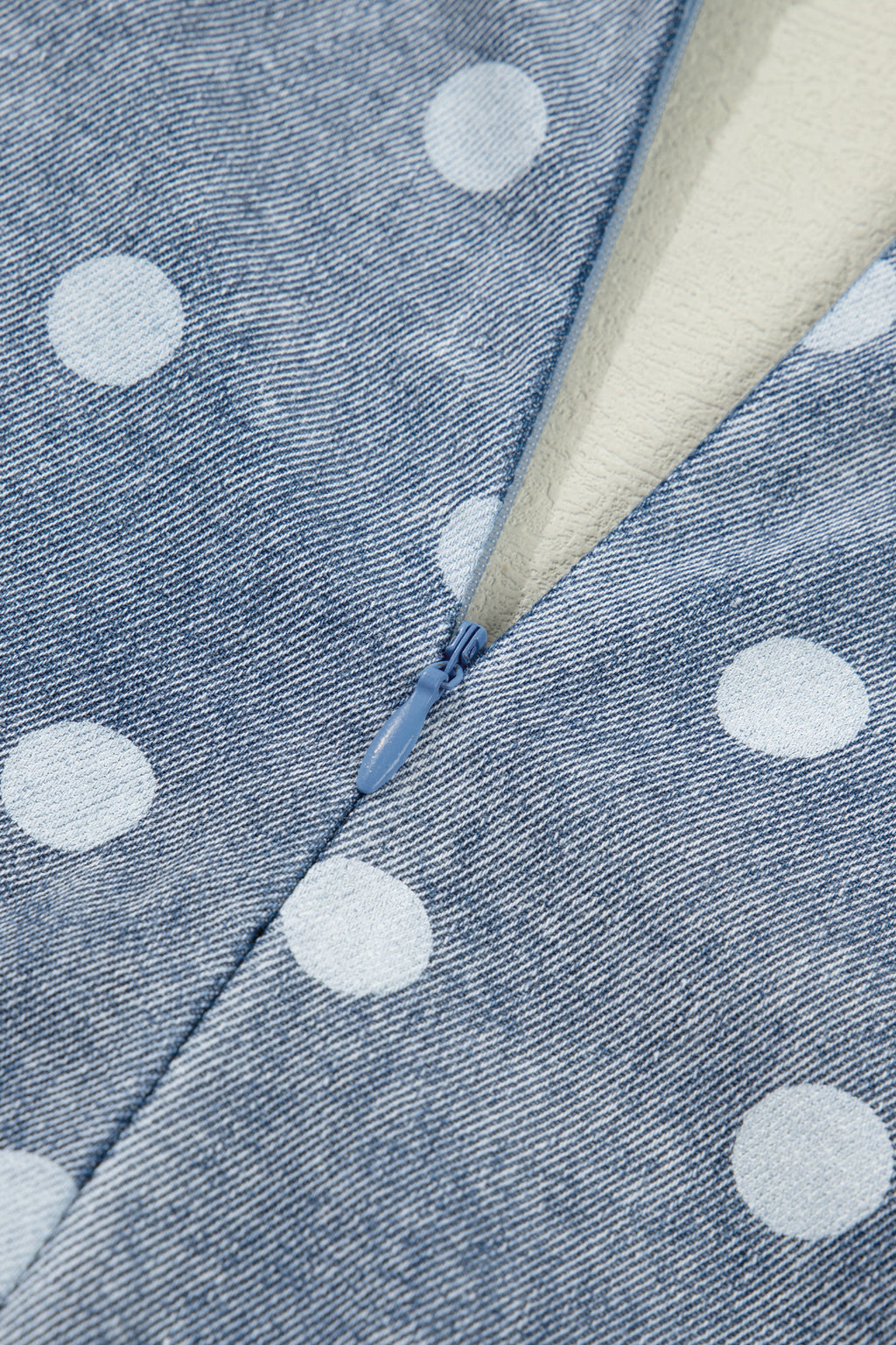 Shop Sky Blue Polka Dot Denim Romper | Tie V-Neck Pleated Loose Playsuit at LivelyLooks