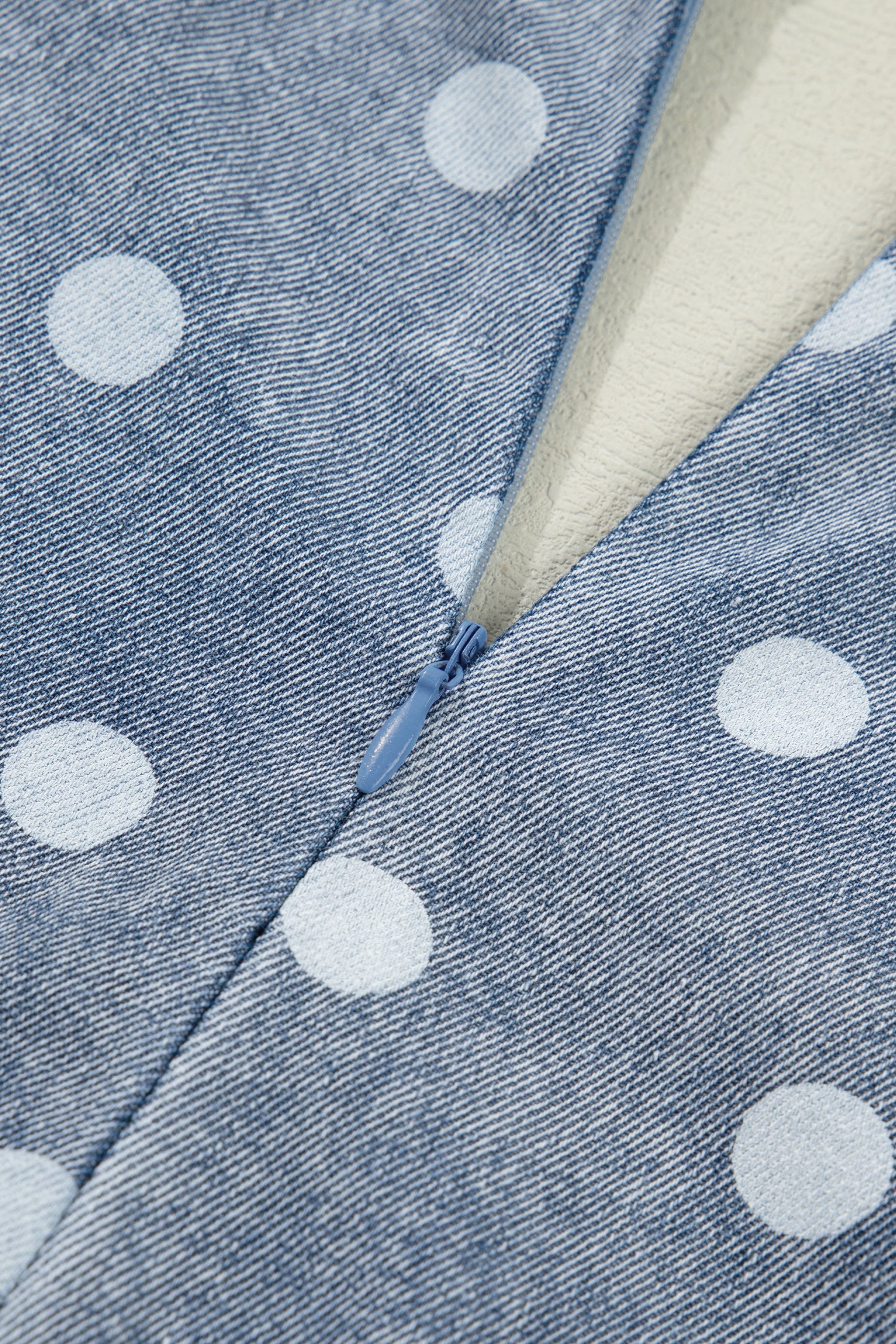 Shop Sky Blue Polka Dot Denim Romper | Tie V-Neck Pleated Loose Playsuit at LivelyLooks