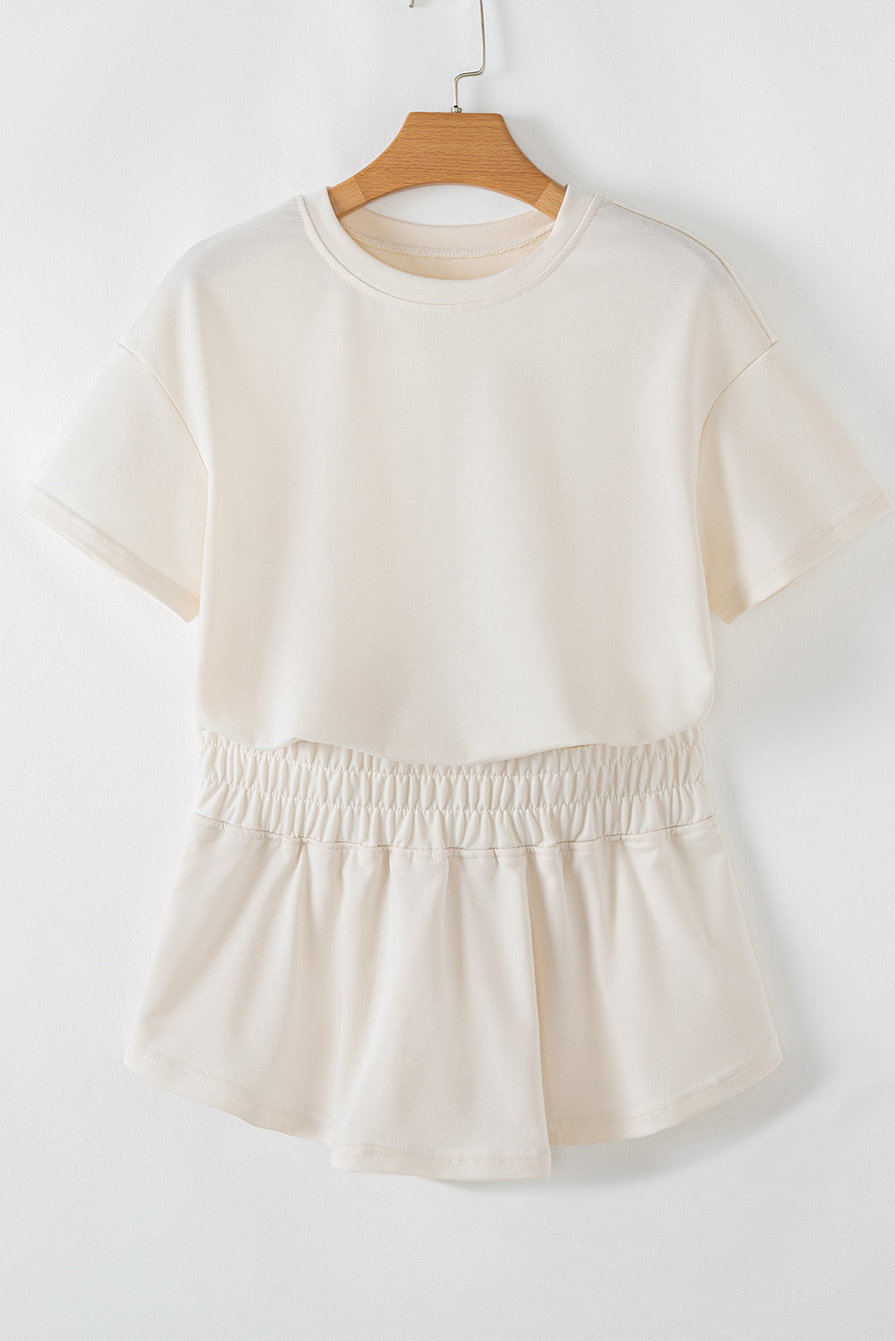 LivelyLooks Women's Cropped Tee & Ruffle High Waist Skort Set Beige S-XL women's fashion