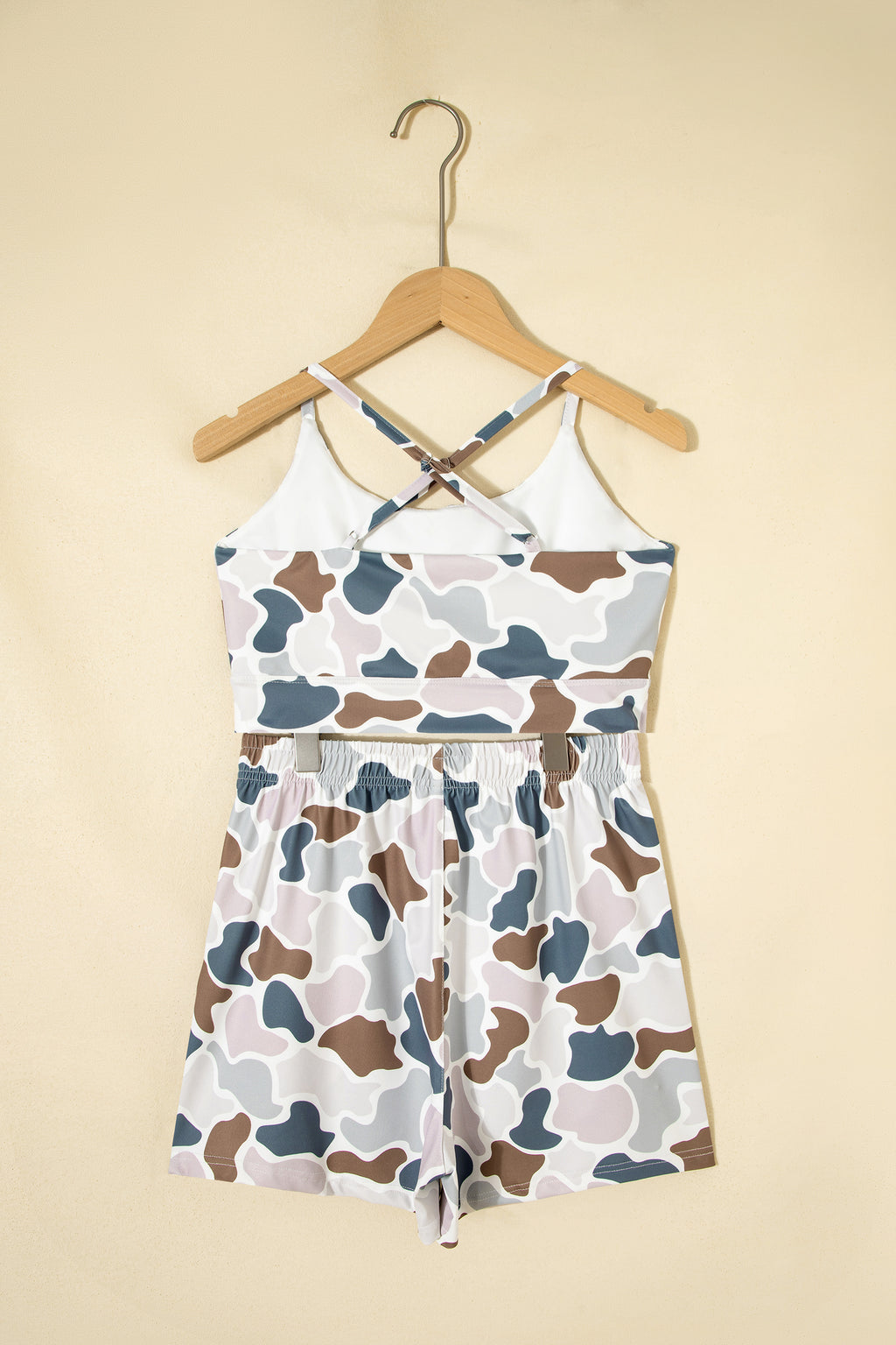 Camo Print Cropped Tank High-Rise Shorts Athleisure Set Green Multicolour S-XL