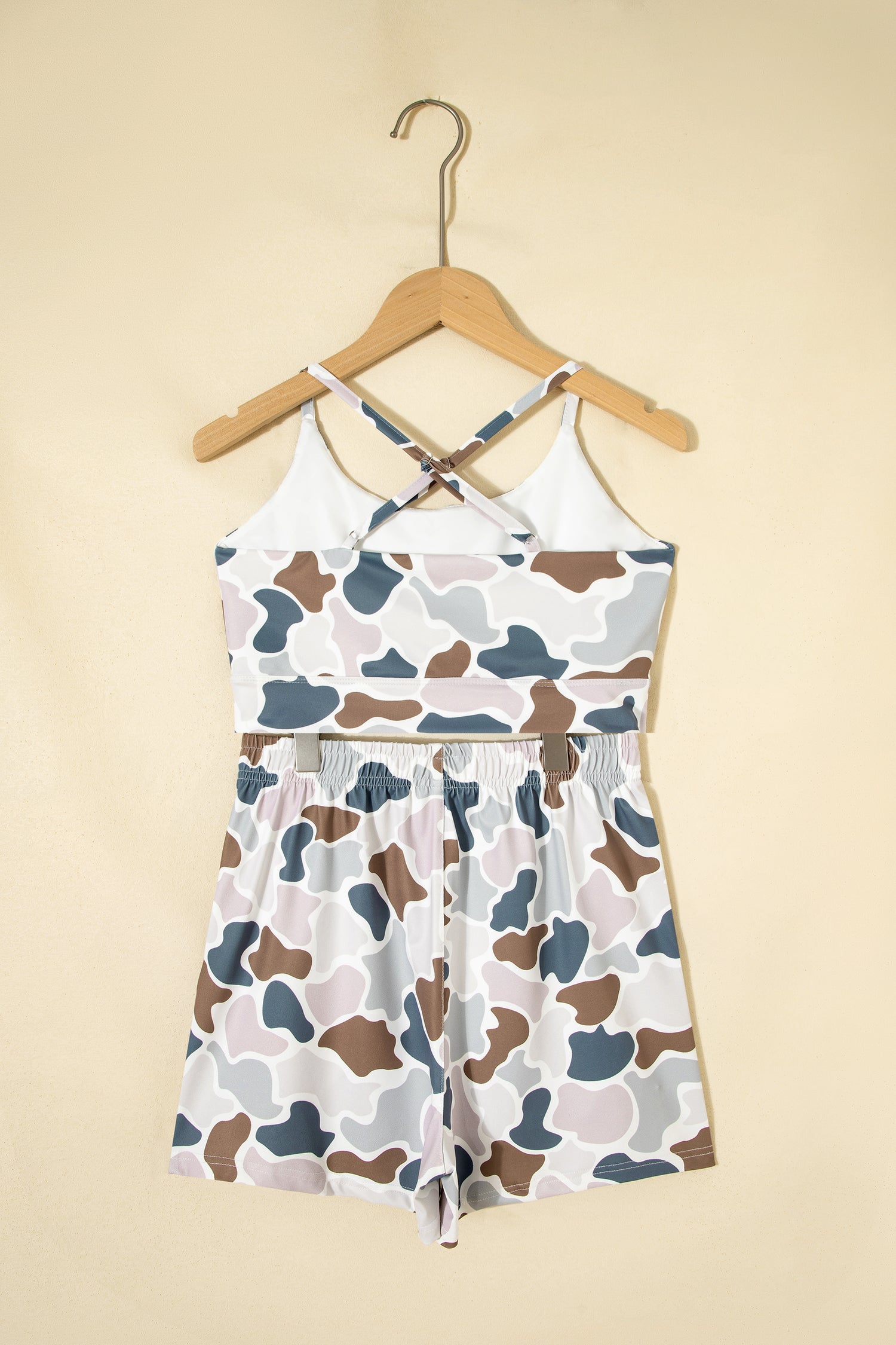 Camo Print Cropped Tank High-Rise Shorts Athleisure Set Green Multicolour S-XL