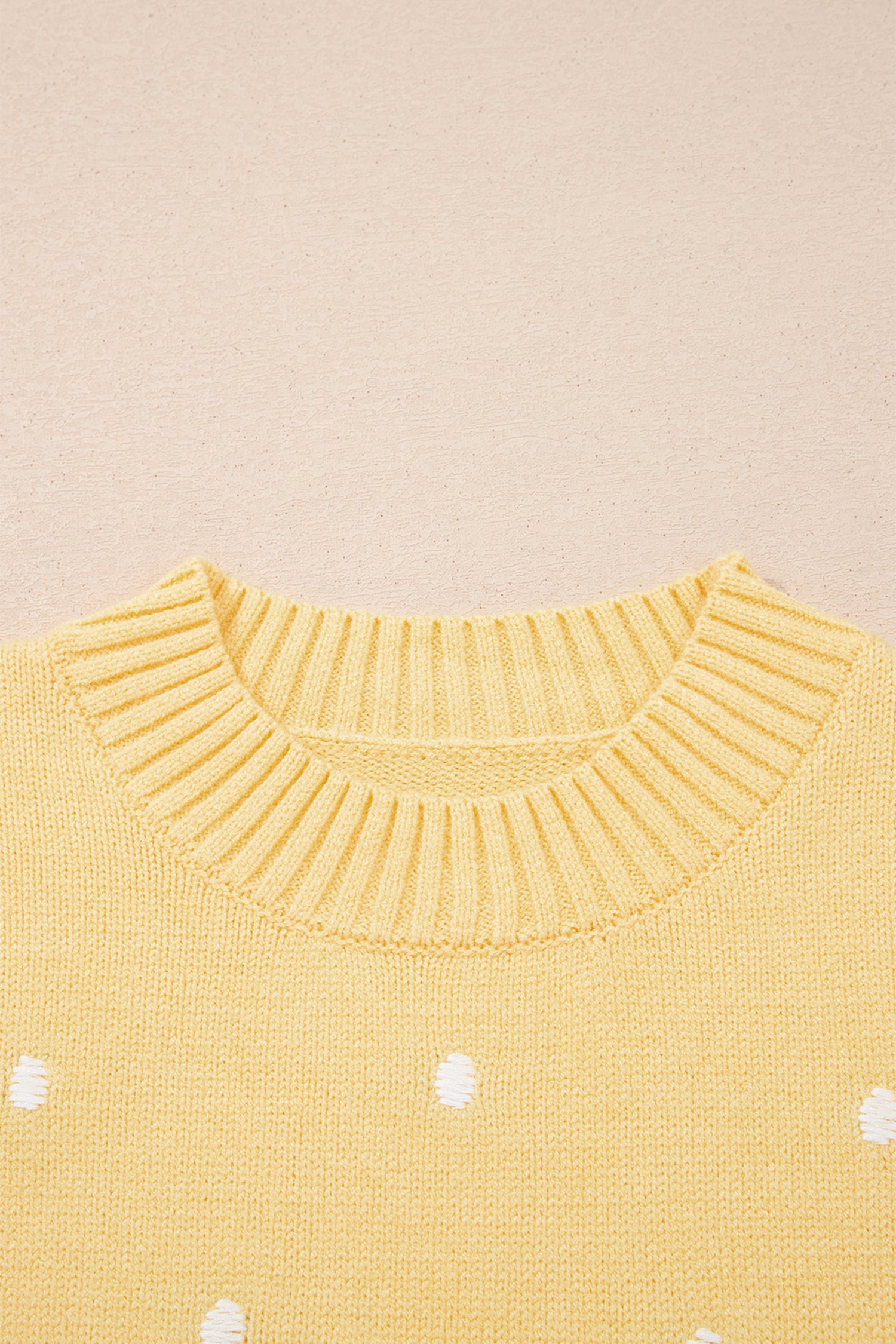 LivelyLooks Yellow Cream Elegant Polka Dot Bubble Short Sleeve Sweater women's fashion