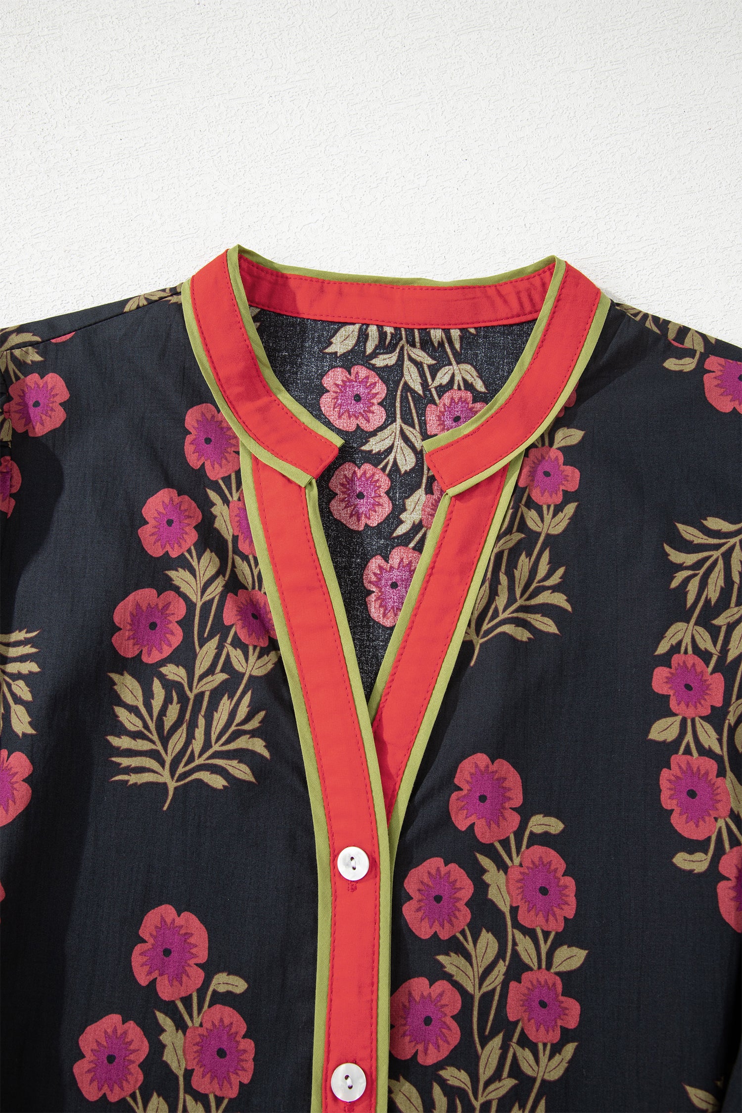 Black Retro Floral Belted Puff Sleeve Button Down Mini Dress