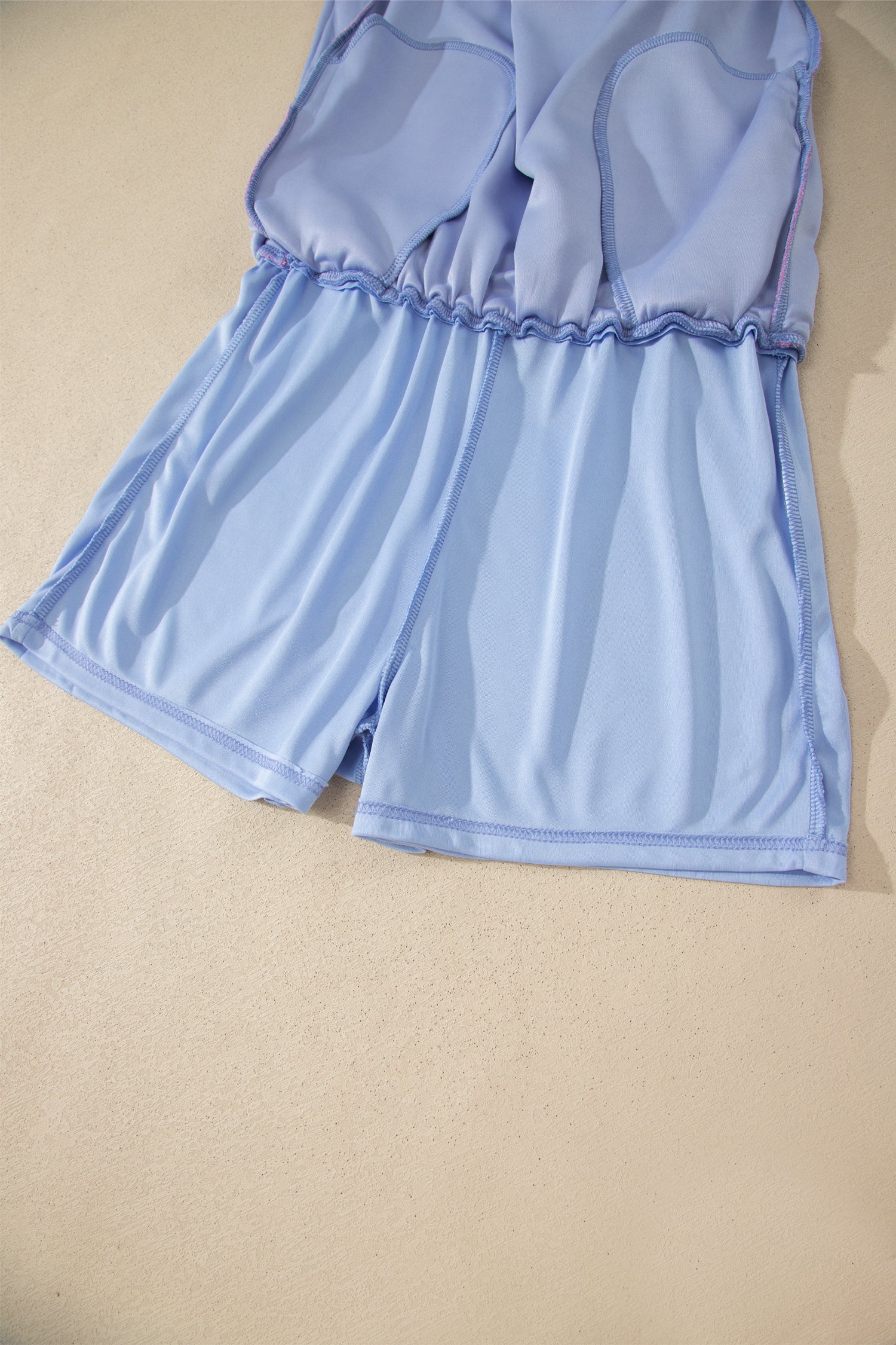 Preppy Striped Trim V-Neck Polo Tee & Drawstring Skirt Set – Sky Blue & Black