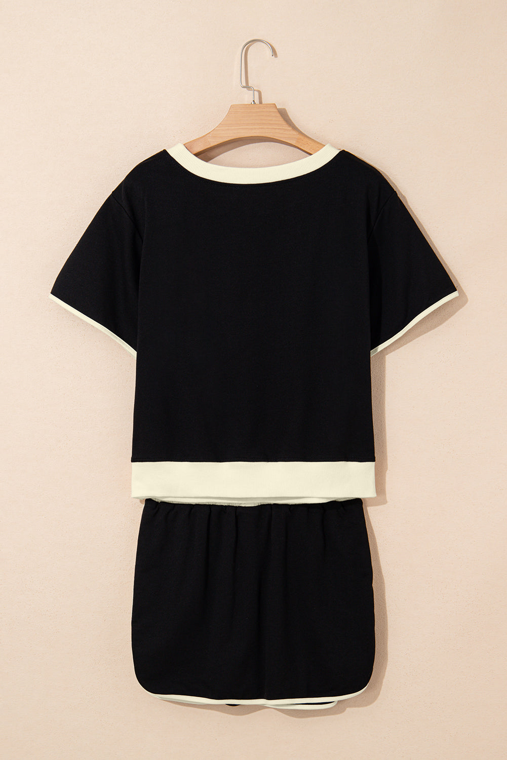 Colourblock Drop Shoulder T-Shirt & Skort 2-Piece Set Beige Black Green