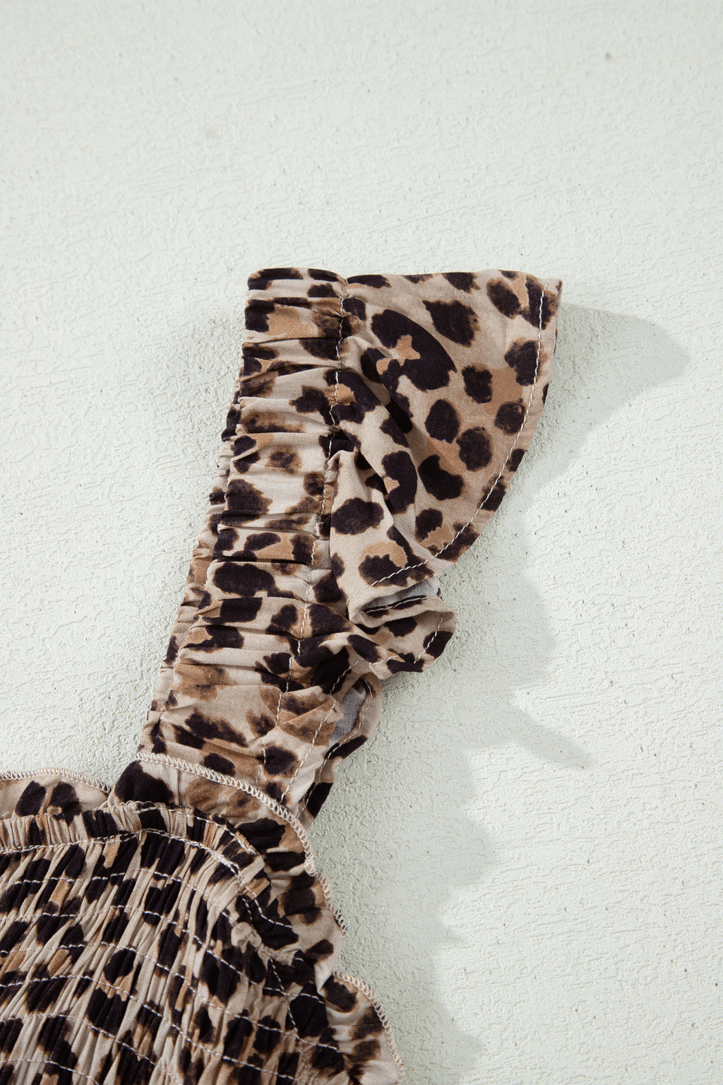 Brown Leopard Print Smocked Ruffled Strap Tiered Maxi Dress