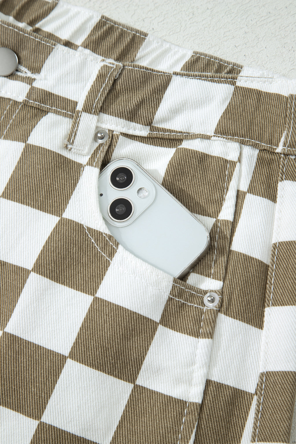 White Checkered Denim Barrel Pants | Relaxed Fit | UK 8–18