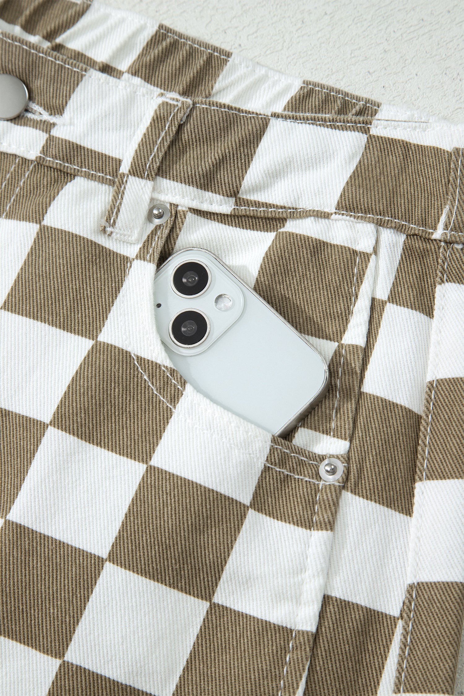 White Checkered Denim Barrel Pants | Relaxed Fit | UK 8–18