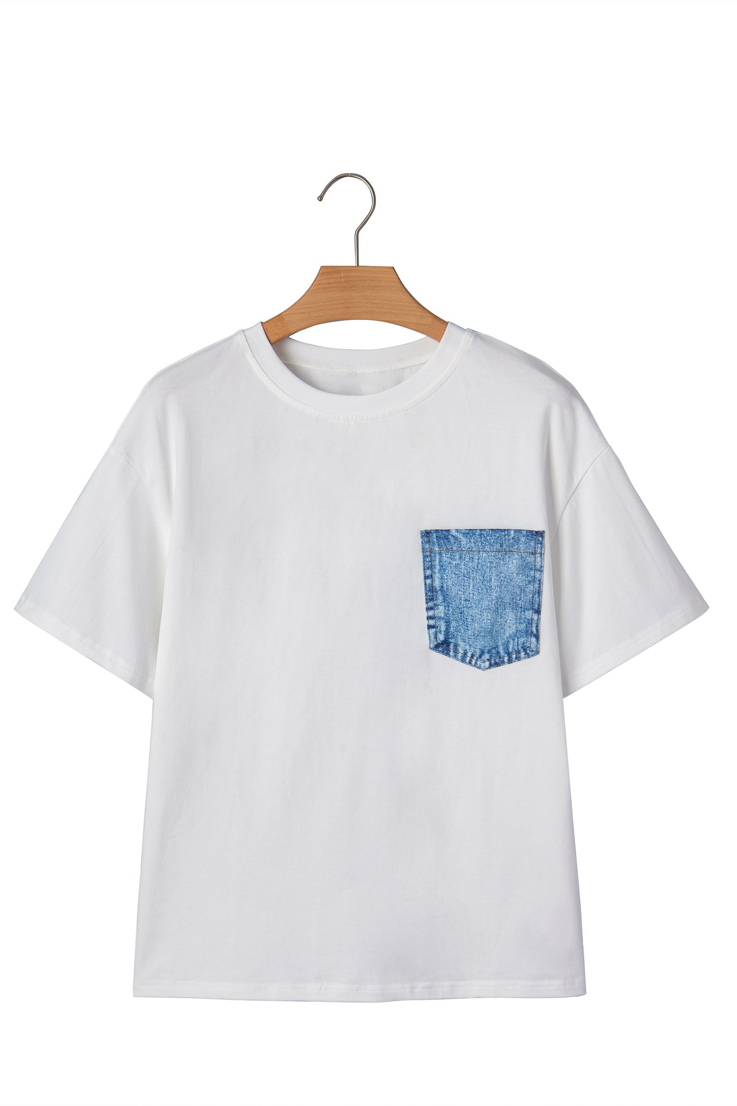 LivelyLooks Sail Blue Colour Block Chest Pocket Casual Short Sleeve Top women's fashion