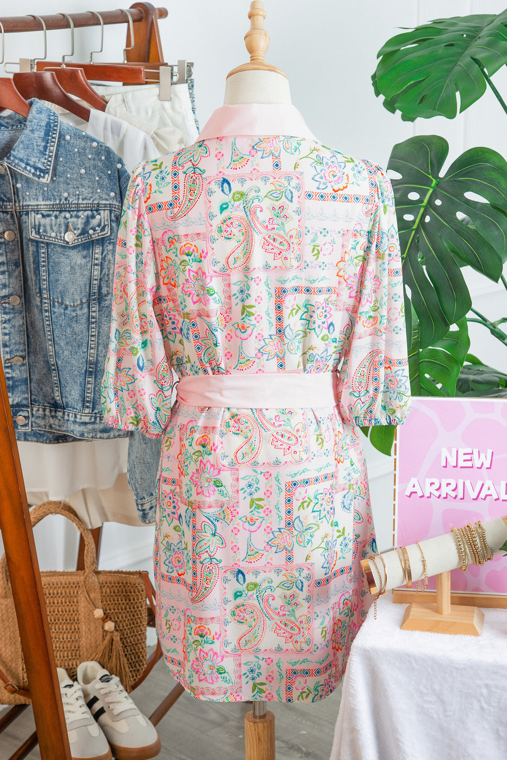 Pink Boho Floral Print Belted Mini Dress | UK Sizes 8-20