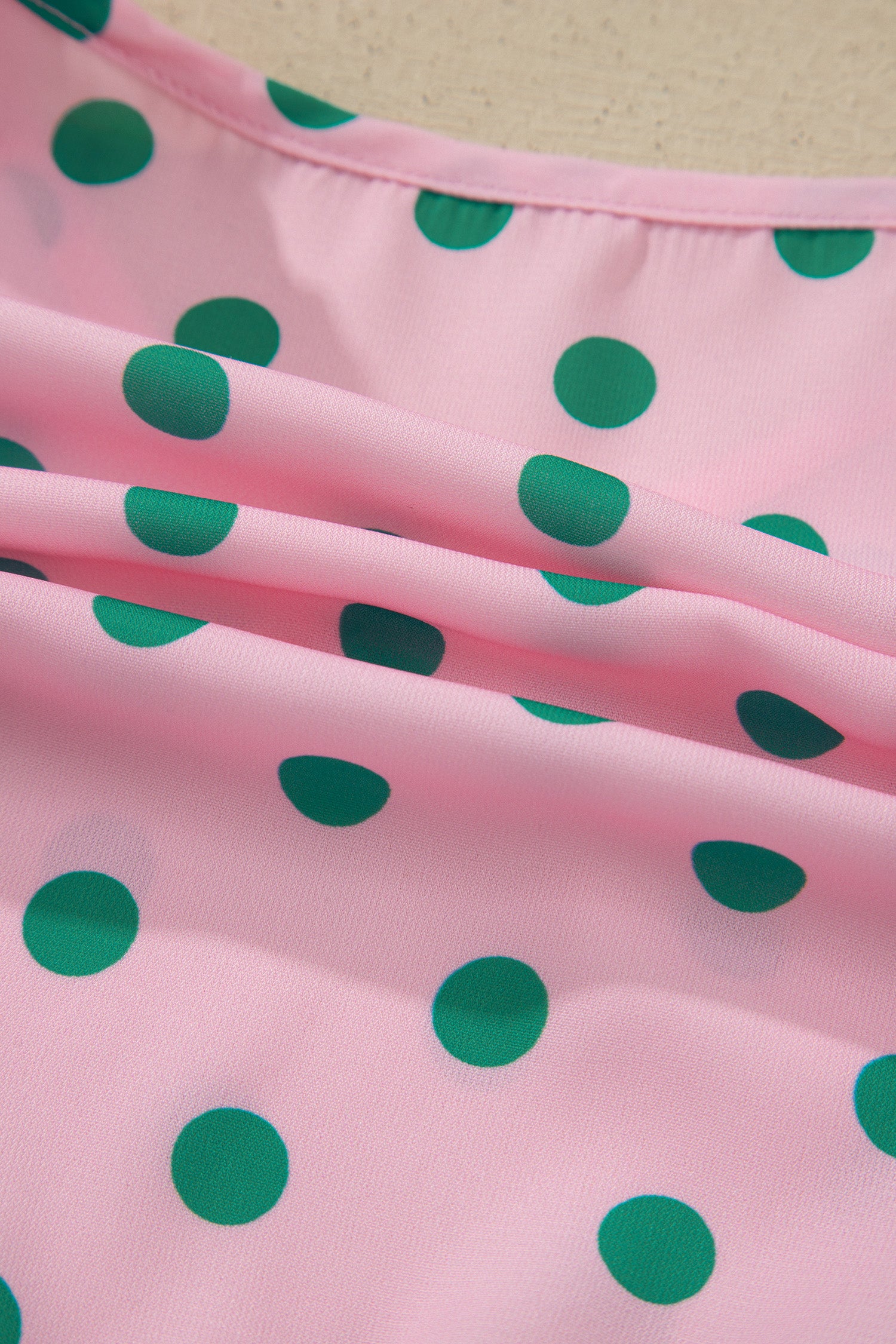 Shop Pink Polka Dot V-Neck Drawstring Tiered Babydoll Blouse at LivelyLooks