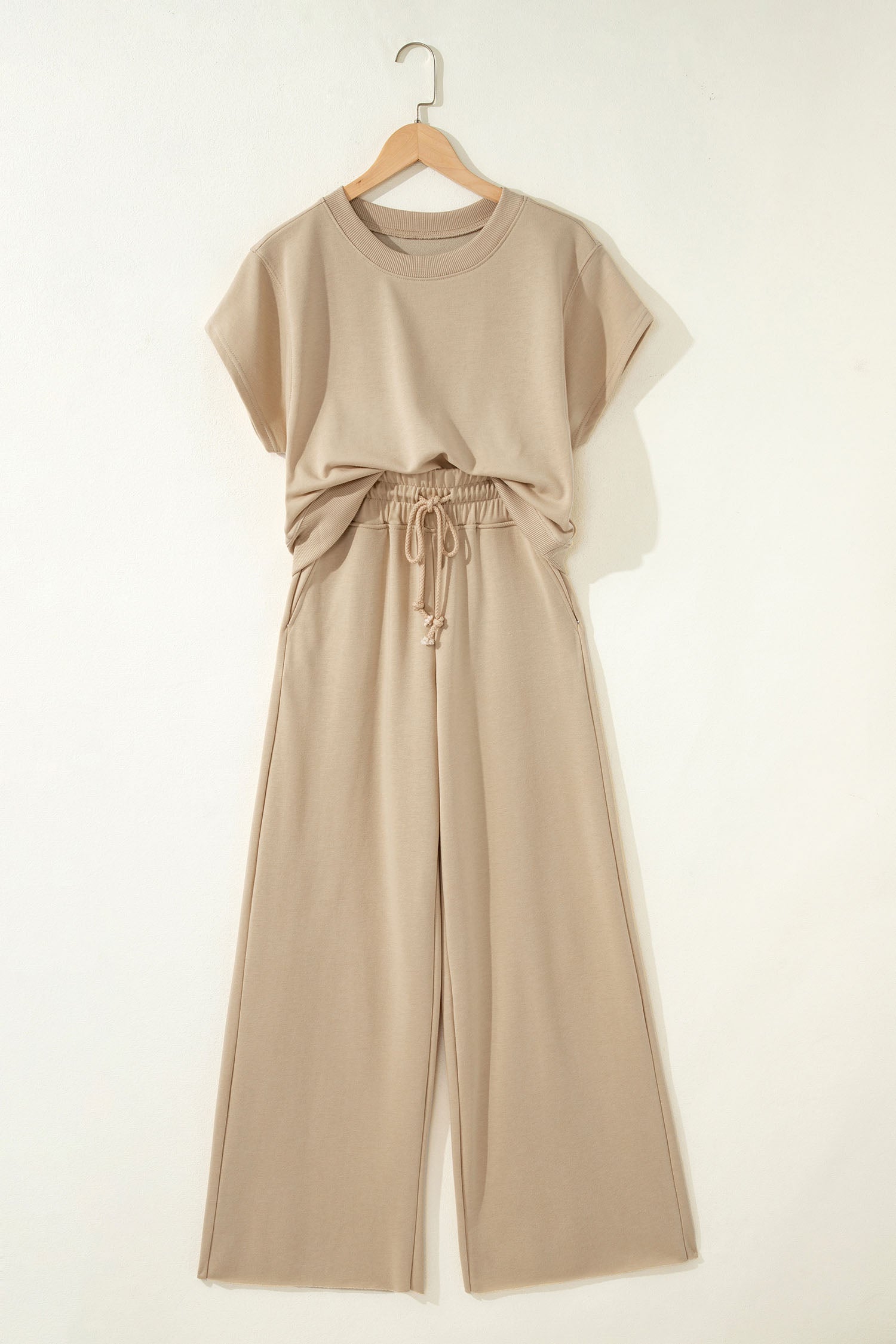 Solid Loose Tee & Drawstring Wide Leg Pants Co-ord Set | 4 Colours | UK 8–22