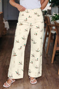 Women's Beige Mallard Print Cuffed Hem Shift Jeans Pockets Elastic UK 4-16 at LivelyLooks