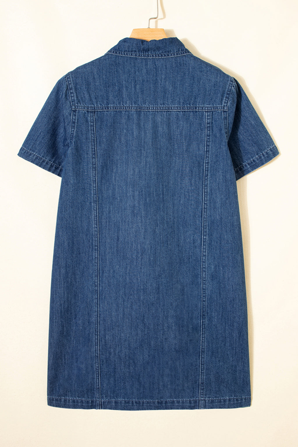 Blue Collared Zip-Up Short Sleeve Shift Mini Denim Dress
