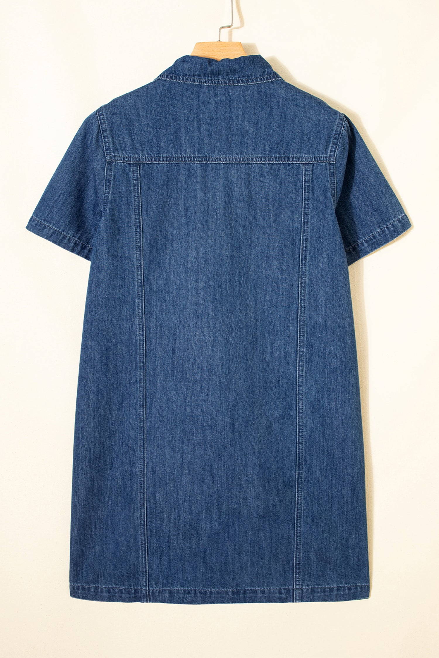 Blue Collared Zip-Up Short Sleeve Shift Mini Denim Dress