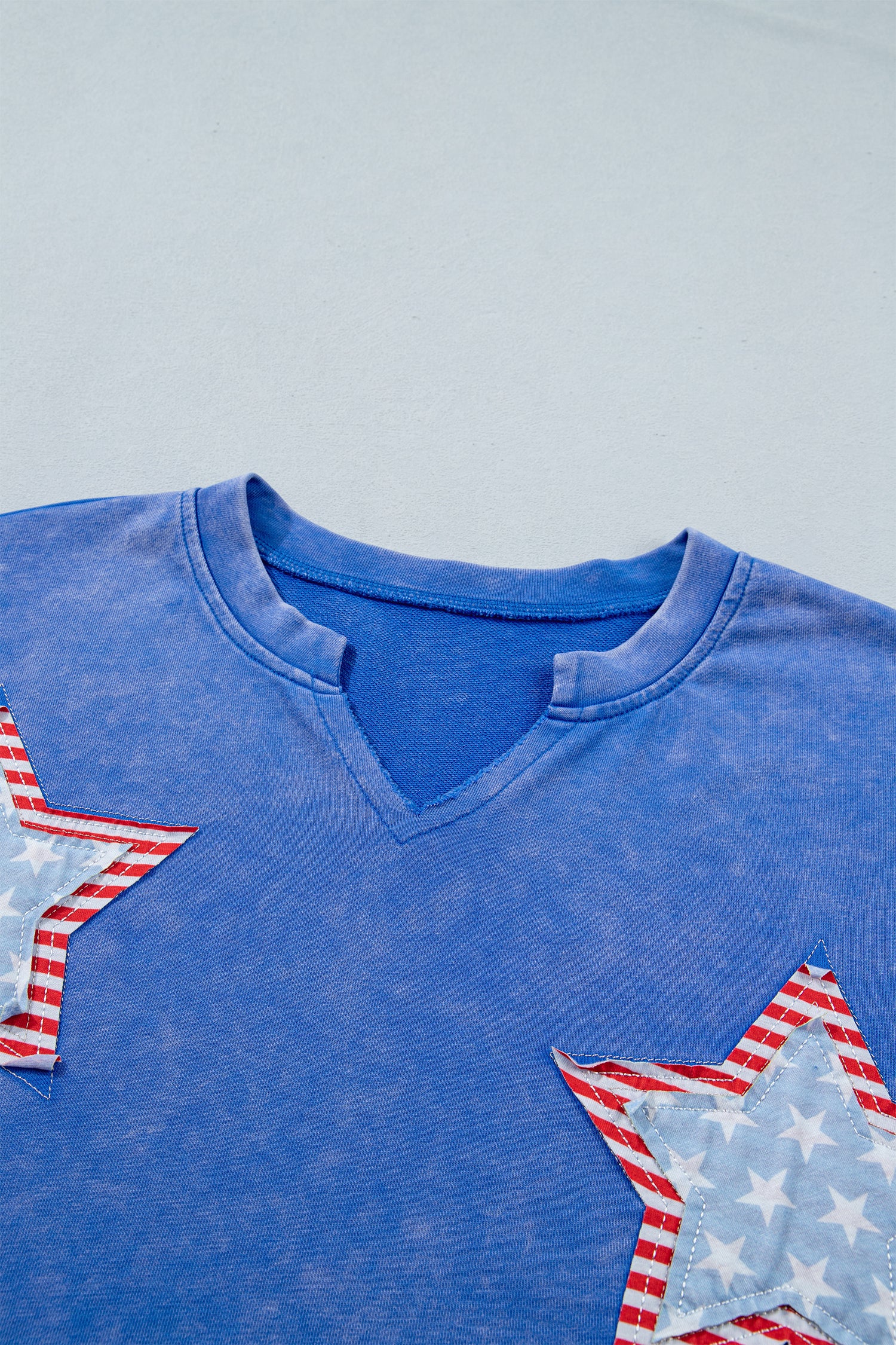 Women's White & Sky Blue Star Patch Notched Neck Mineral Wash Dolman Tee at LivelyLooks