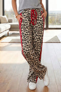 Leopard Print Side Stripe Wide Leg Trousers – Red & Rose