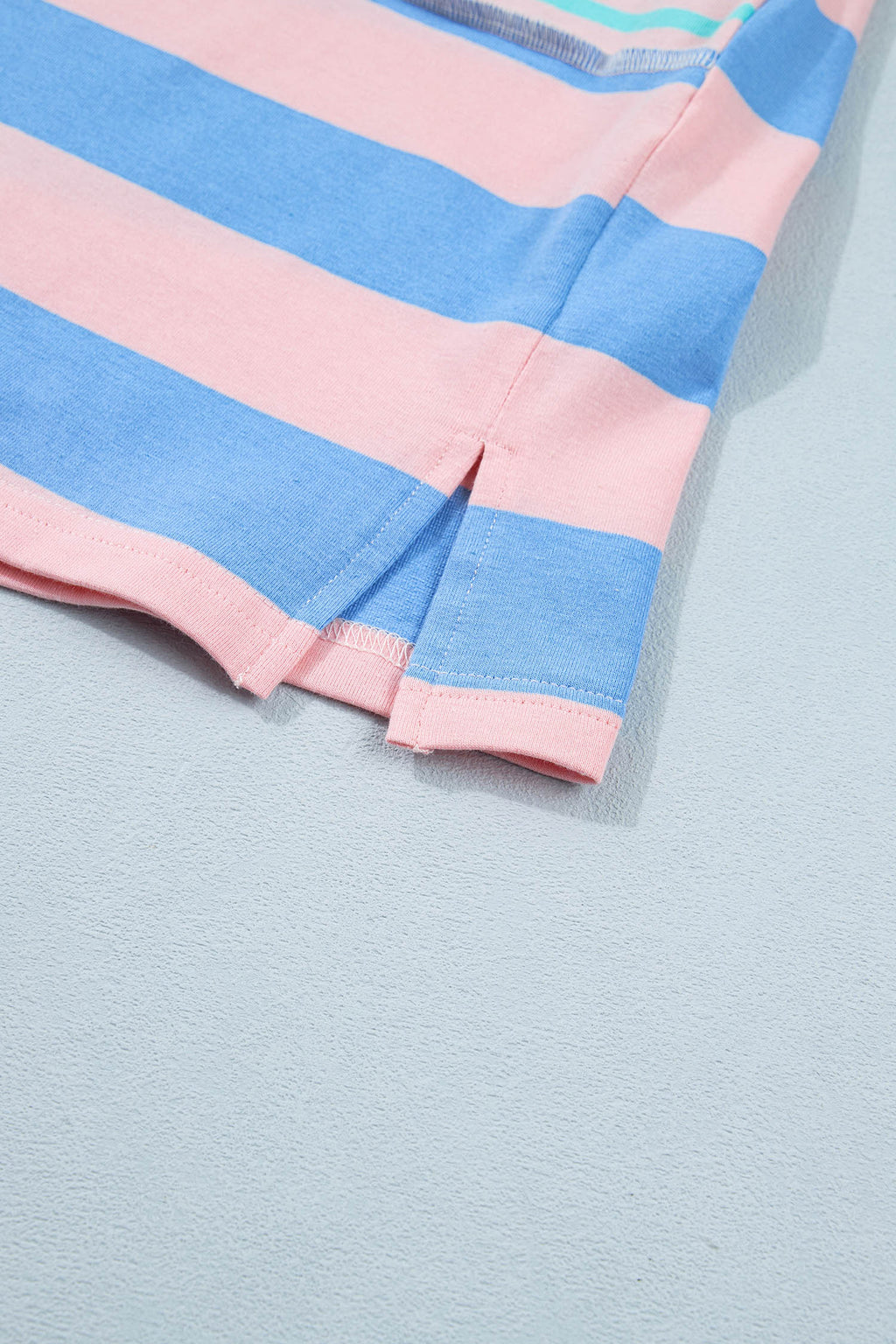 Striped Patchwork Exposed Seam Loose Short Set – Pink