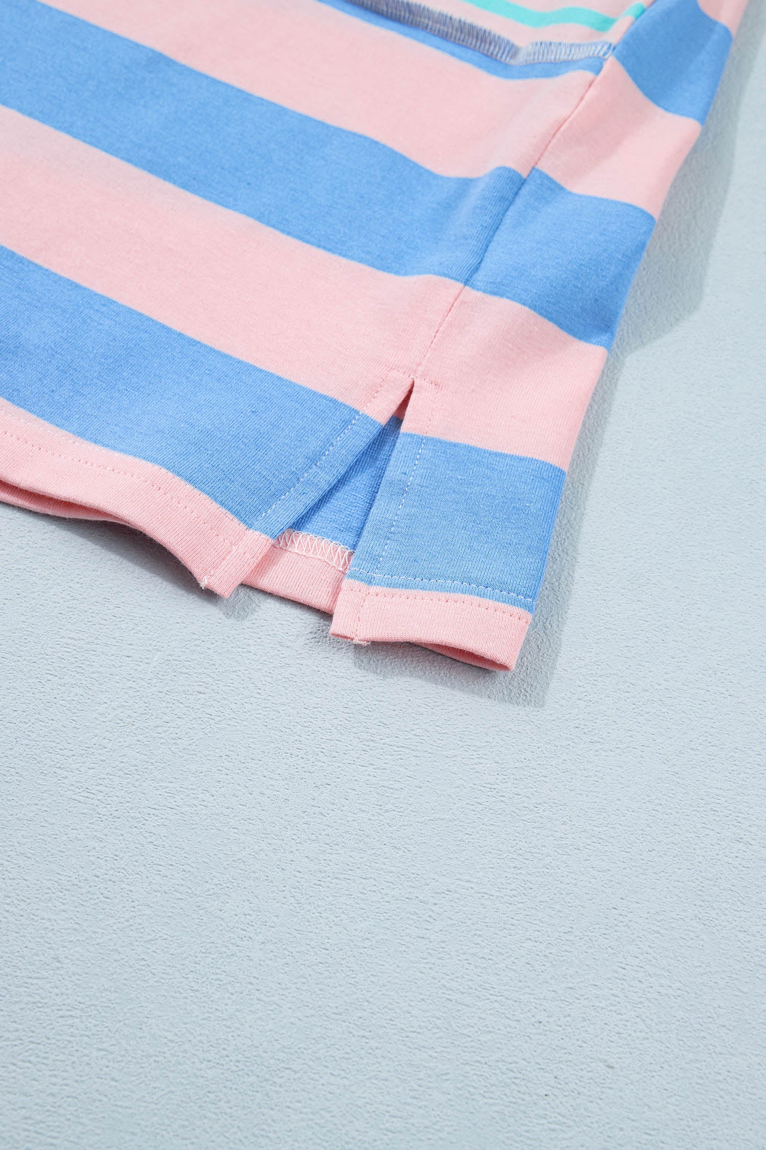 Striped Patchwork Exposed Seam Loose Short Set – Pink