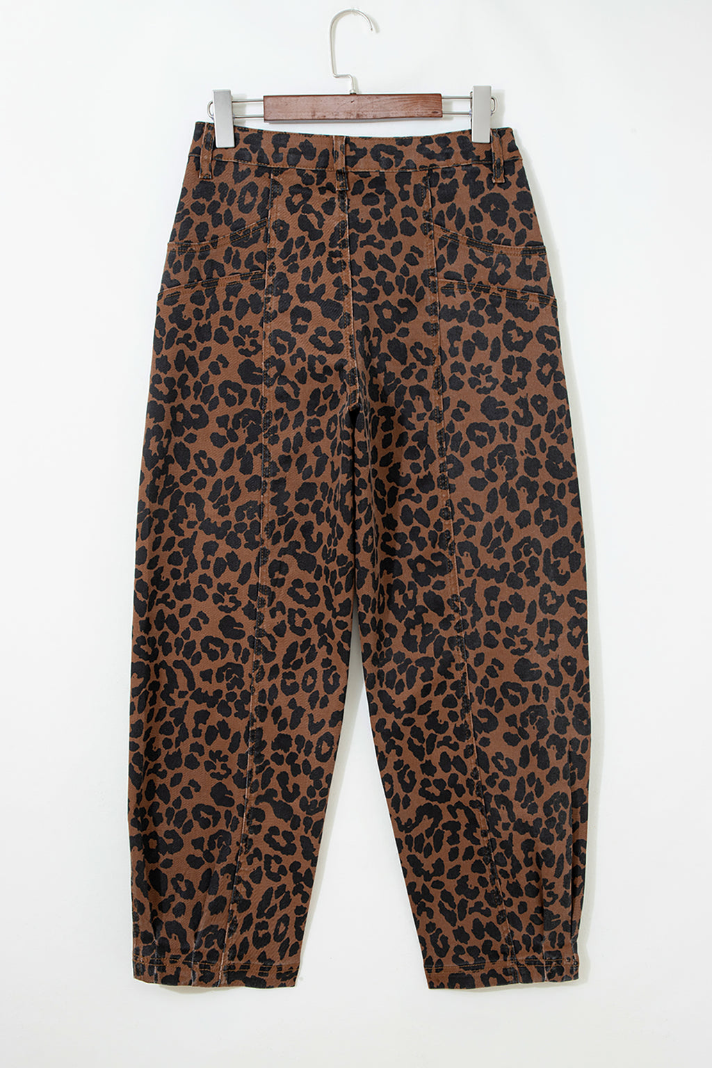 Shop Brown Leopard Print Seam Detail Patchwork Barrel Jeans UK 8-20 at LivelyLooks