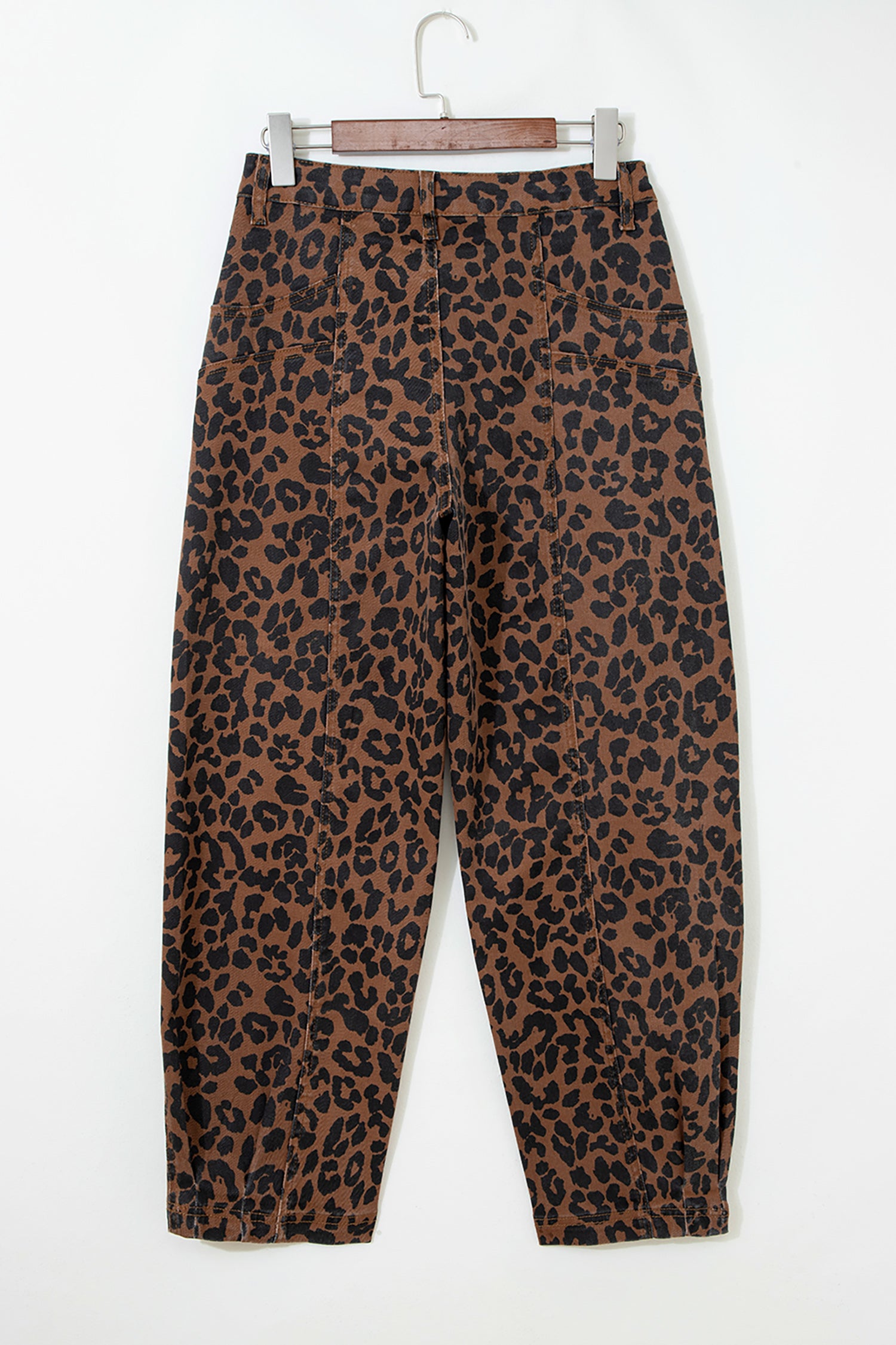Shop Brown Leopard Print Seam Detail Patchwork Barrel Jeans UK 8-20 at LivelyLooks