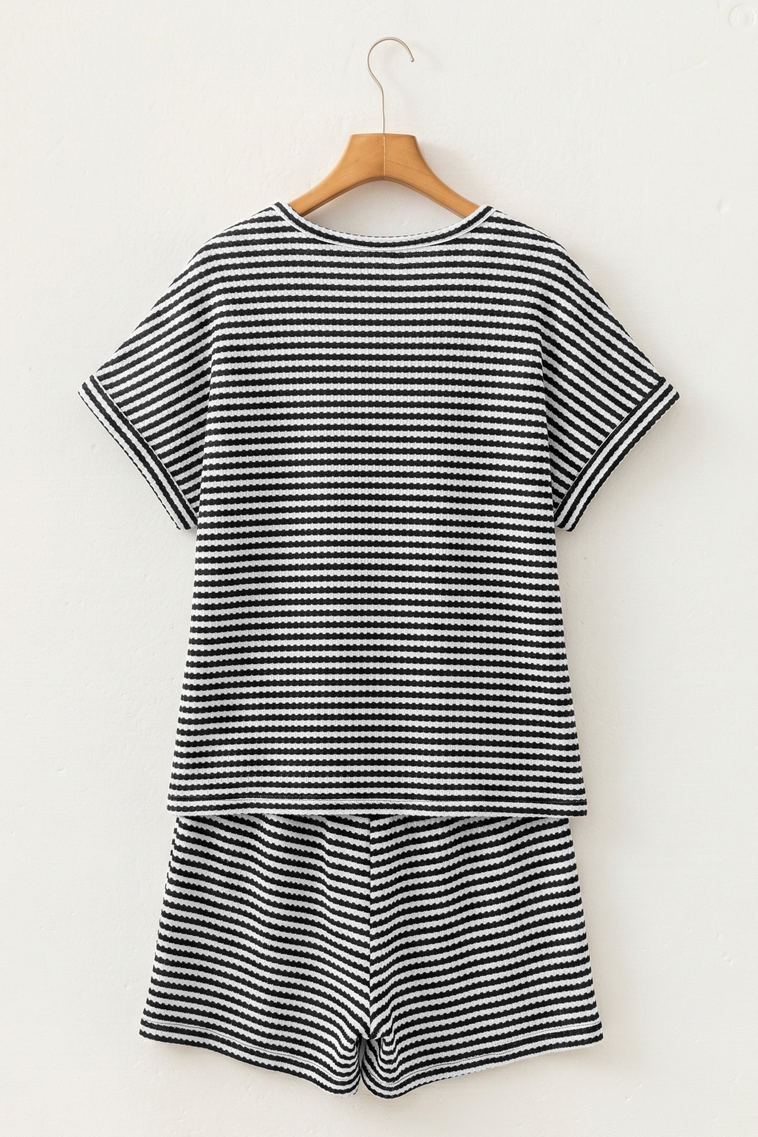 Stripe Textured Knit Top & Shorts Co-ord Set | Brown, Black & Purple