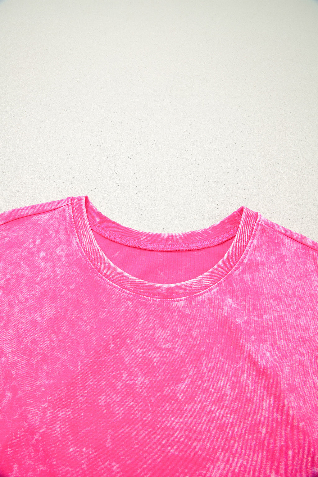 LivelyLooks Women's Mineral Wash Cotton Crew Neck Tee & Shorts Set Pink S-XL women's fashion