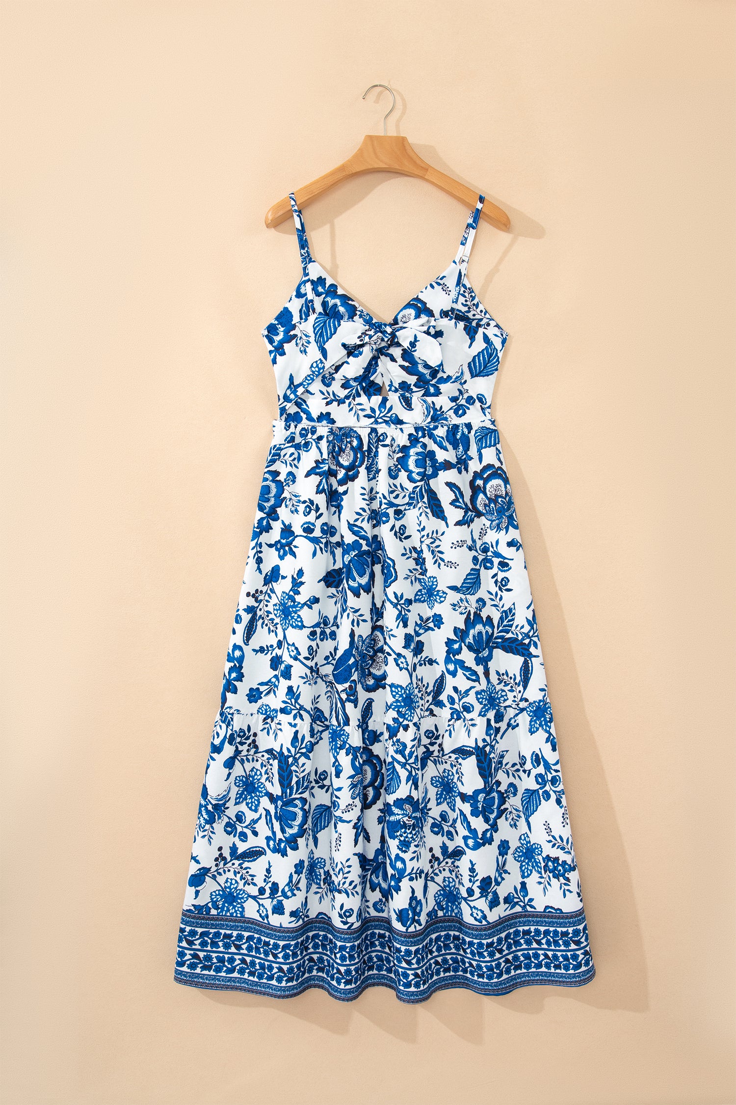 Women's Blue Floral Twisted Bust Spaghetti Strap Backless Maxi Dress S-XL at LivelyLooks