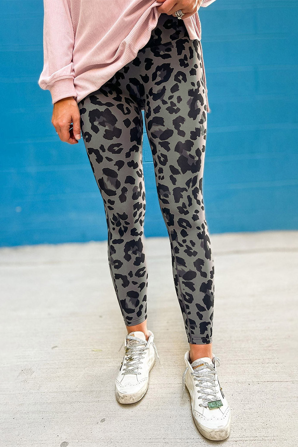 Shop Grey Classic Leopard Print Active Leggings Animal Pattern Gym Yoga Sports Tights at LivelyLooks